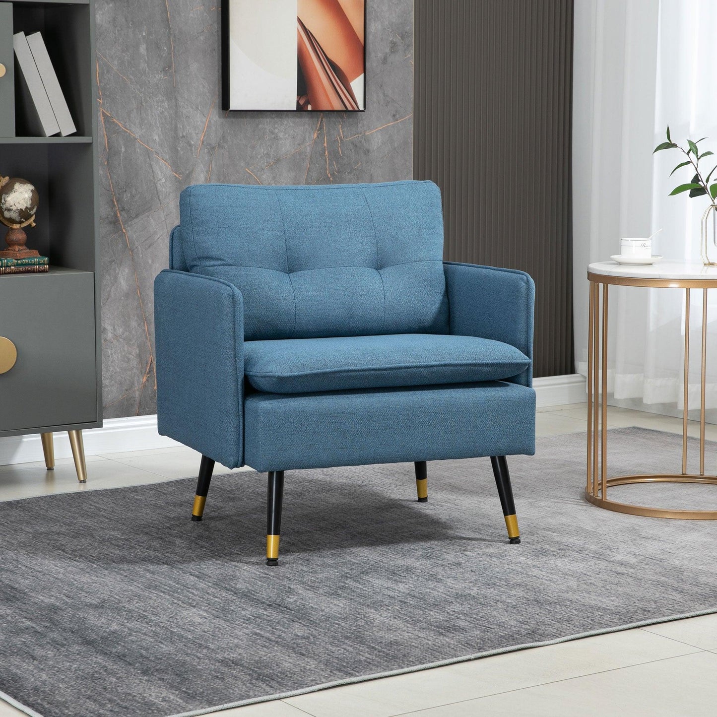 HOMCOM Modern Tufted Armchairs with Steel Legs, Dark Blue - ALL4U RETAILER LTD