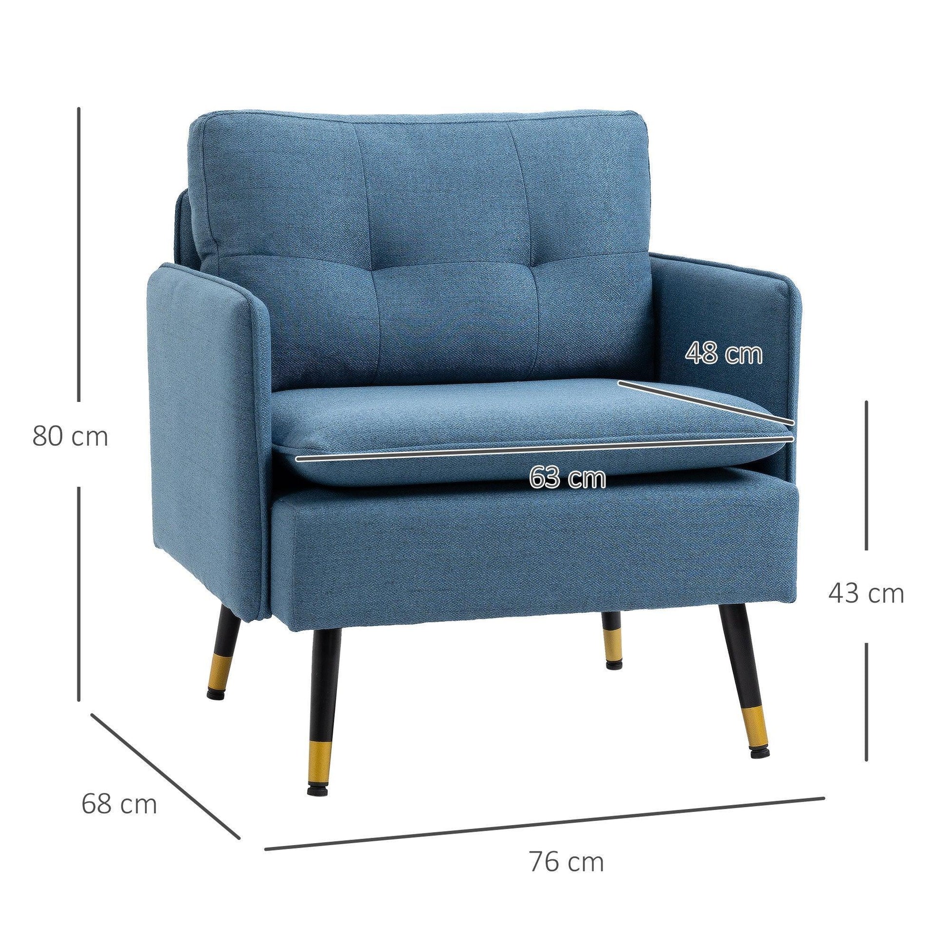 HOMCOM Modern Tufted Armchairs with Steel Legs, Dark Blue - ALL4U RETAILER LTD