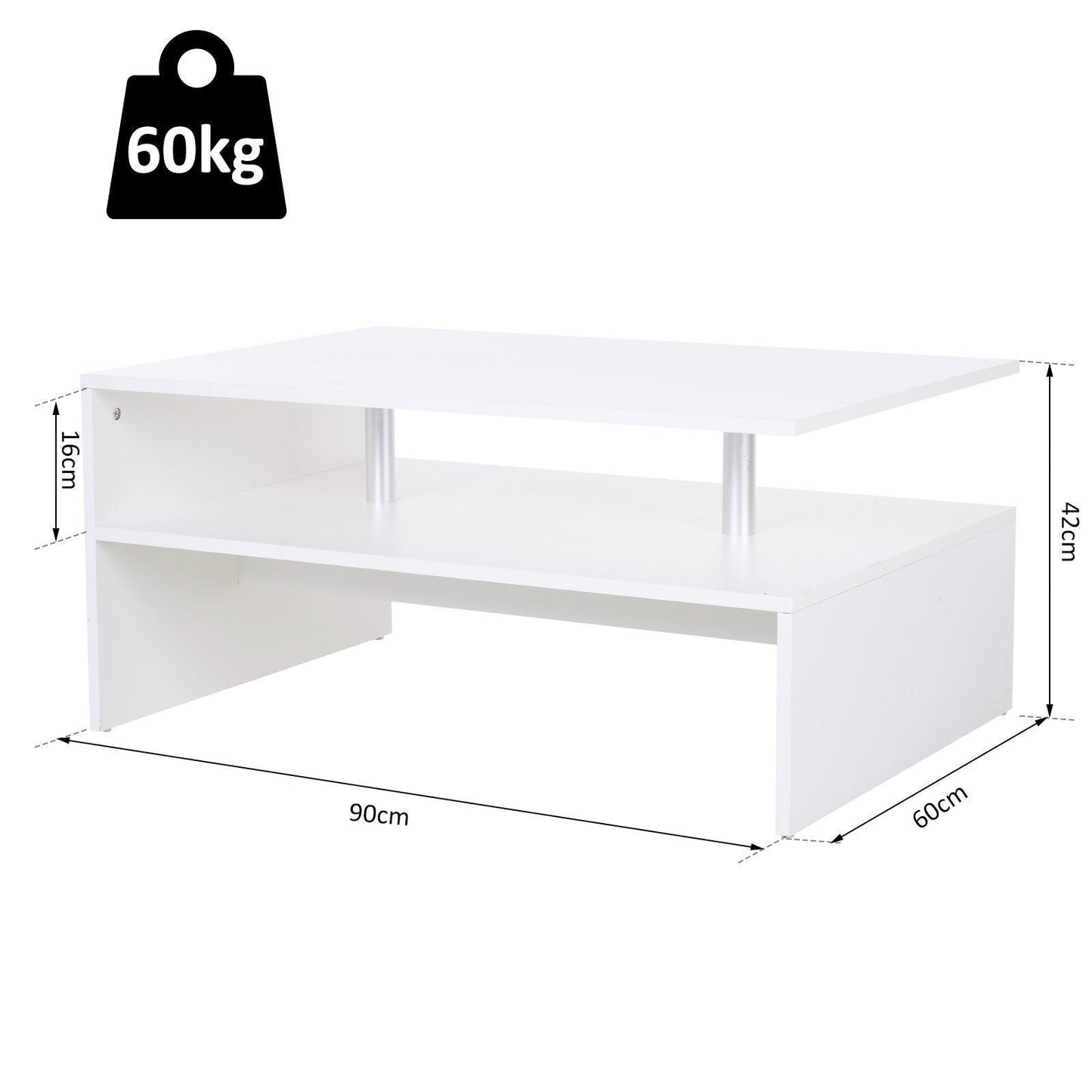 HOMCOM Modern White 2-Tier Coffee Table with Open Shelf - ALL4U RETAILER LTD