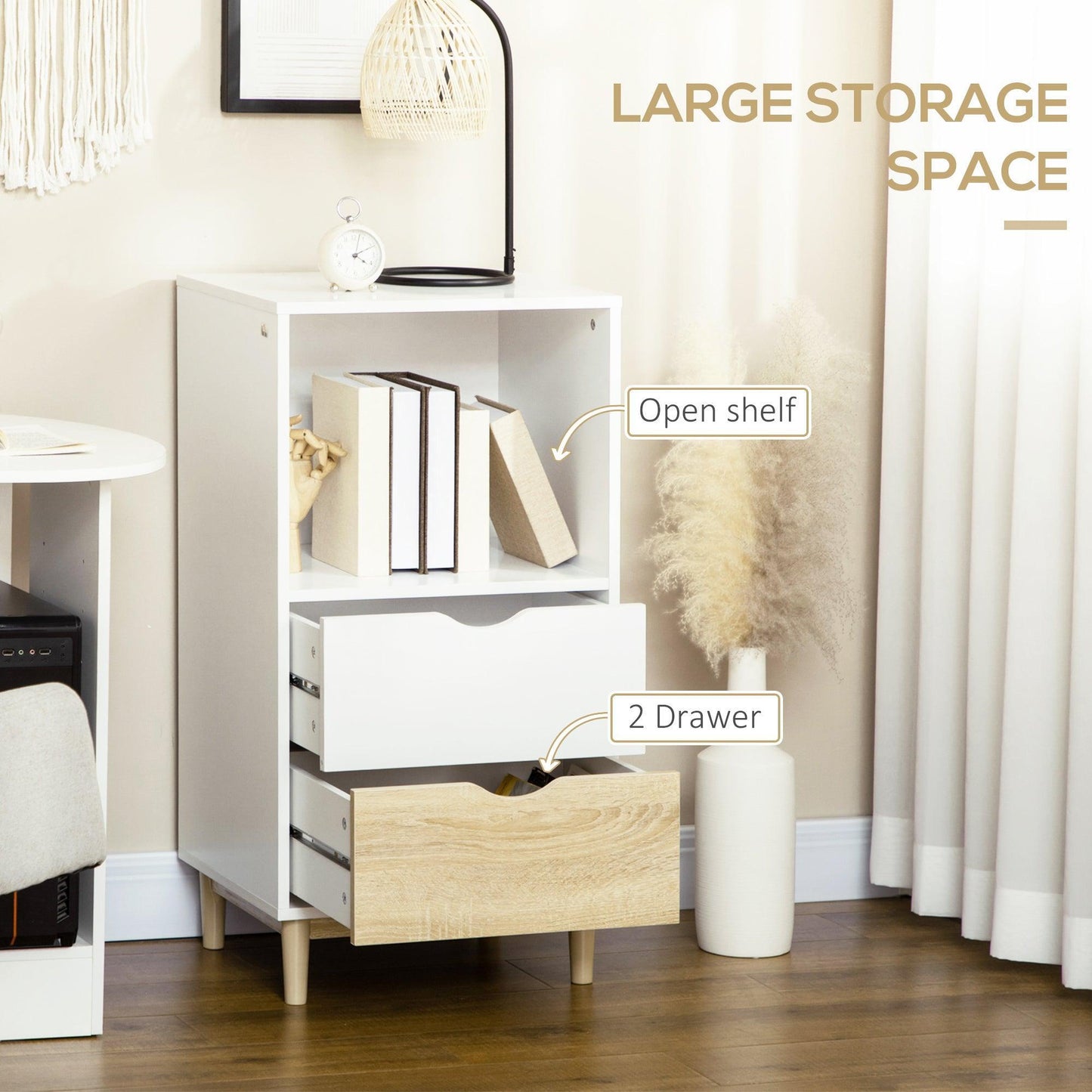 HOMCOM Modern White Bookcase with Drawers & Open Shelf - ALL4U RETAILER LTD