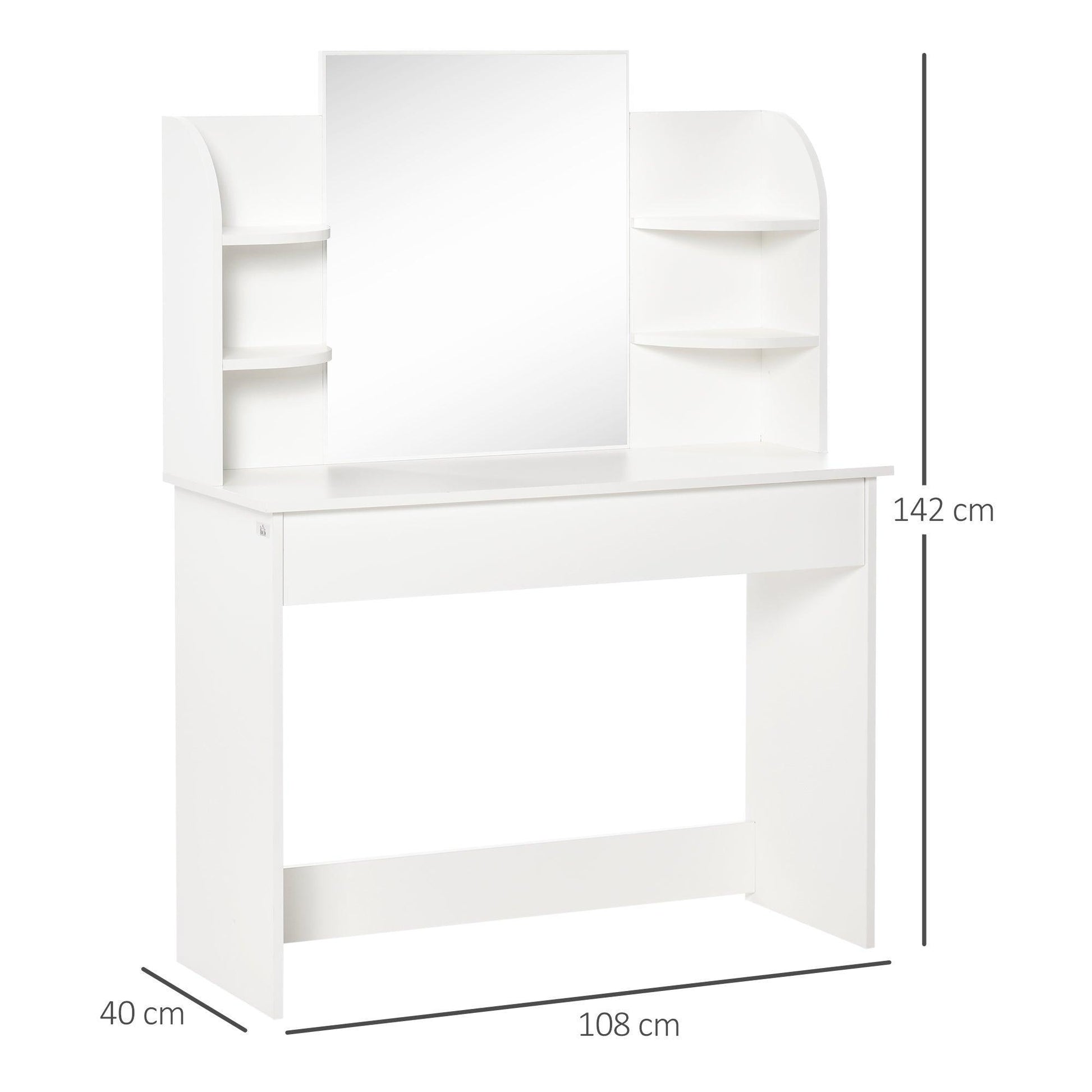 HOMCOM Modern White Dressing Table with Mirror & Drawers - ALL4U RETAILER LTD