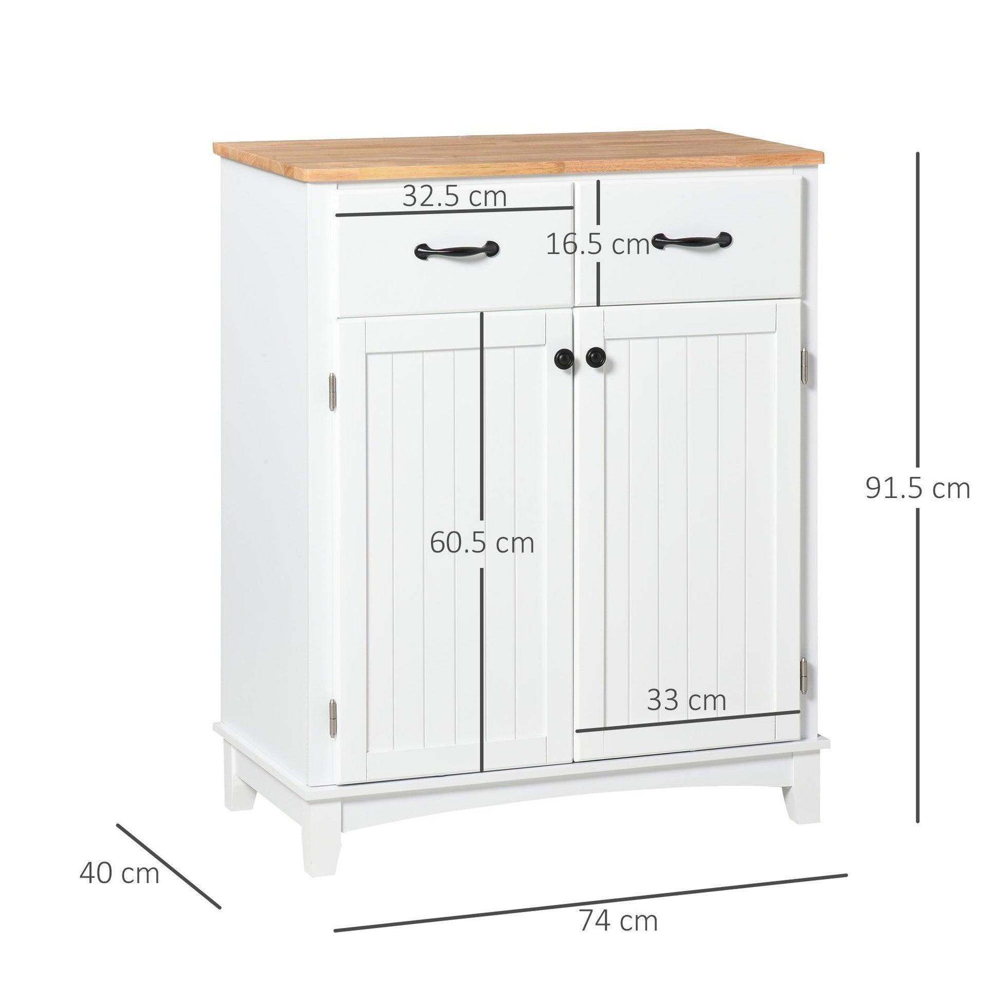 HOMCOM Modern White Kitchen Cupboard with 2 Drawers - ALL4U RETAILER LTD