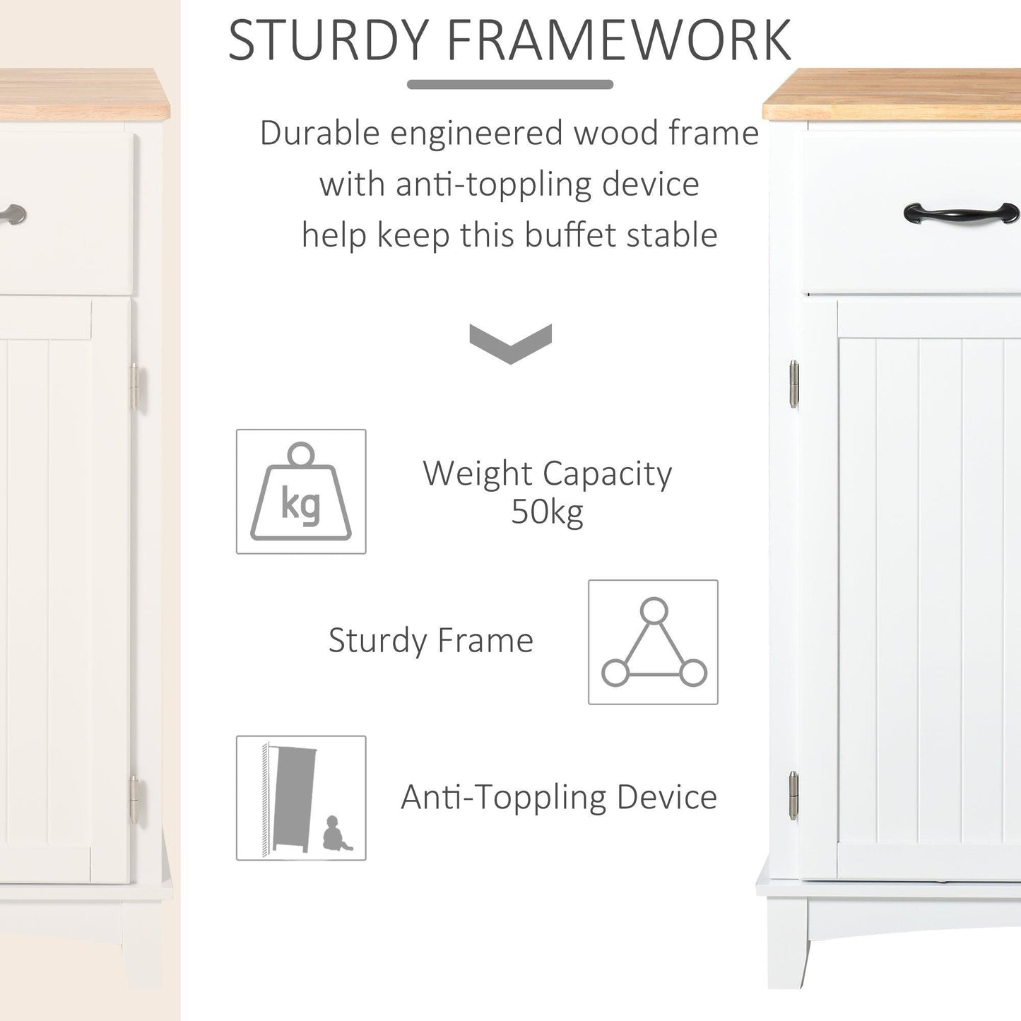 HOMCOM Modern White Kitchen Cupboard with 2 Drawers - ALL4U RETAILER LTD