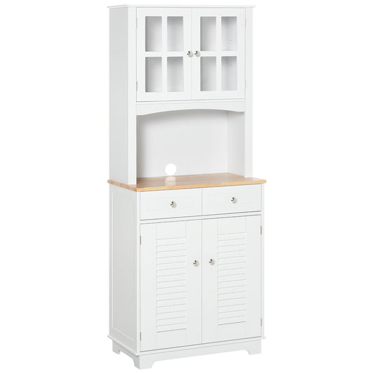 HOMCOM Modern White Kitchen Cupboard with Glass Doors and Drawers - ALL4U RETAILER LTD