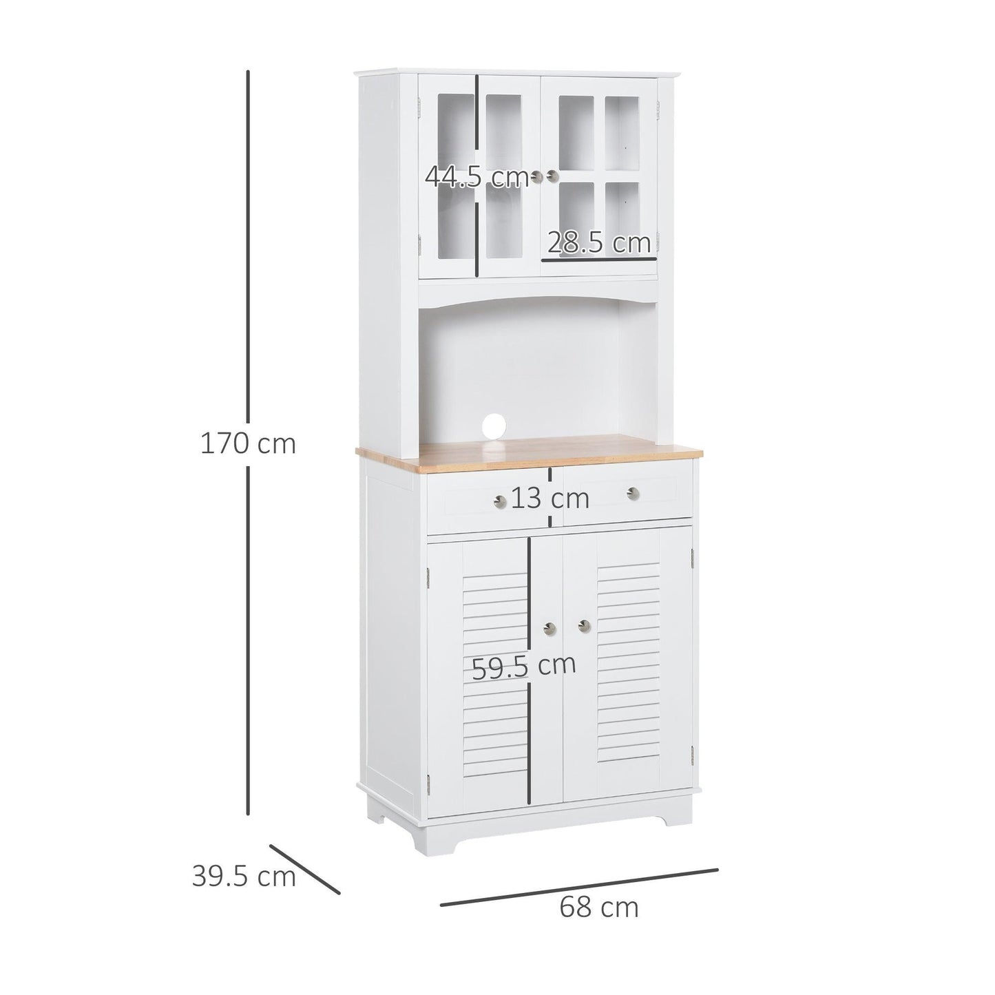 HOMCOM Modern White Kitchen Cupboard with Glass Doors and Drawers - ALL4U RETAILER LTD