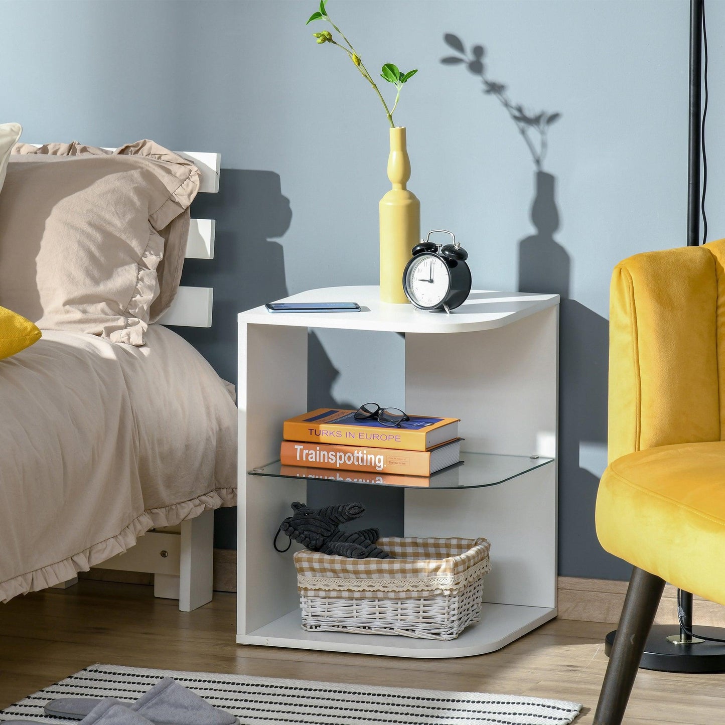 HOMCOM Modern White Side Table with 3 Layers of Storage - ALL4U RETAILER LTD