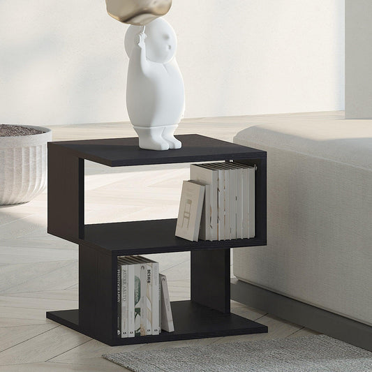 HOMCOM Modern Wood Coffee Side Table with Storage Shelf - Black - ALL4U RETAILER LTD
