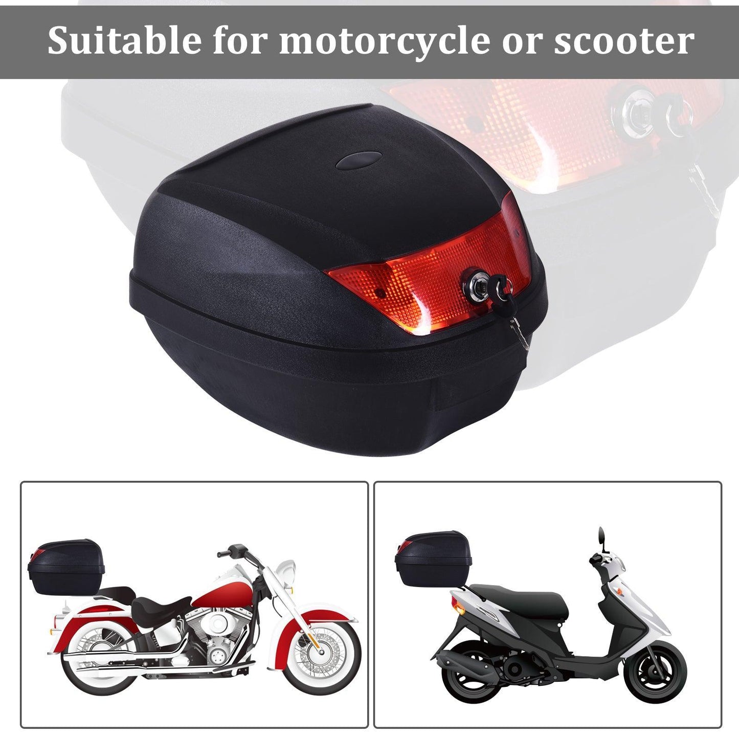 HOMCOM Motorcycle Tail Box, 28L Helmet Top Case - ALL4U RETAILER LTD