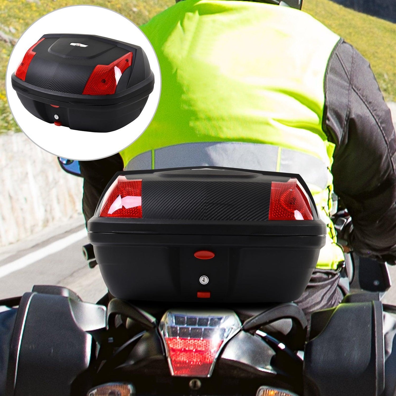 HOMCOM Motorcycle Trunk - 48L Storage Box - ALL4U RETAILER LTD