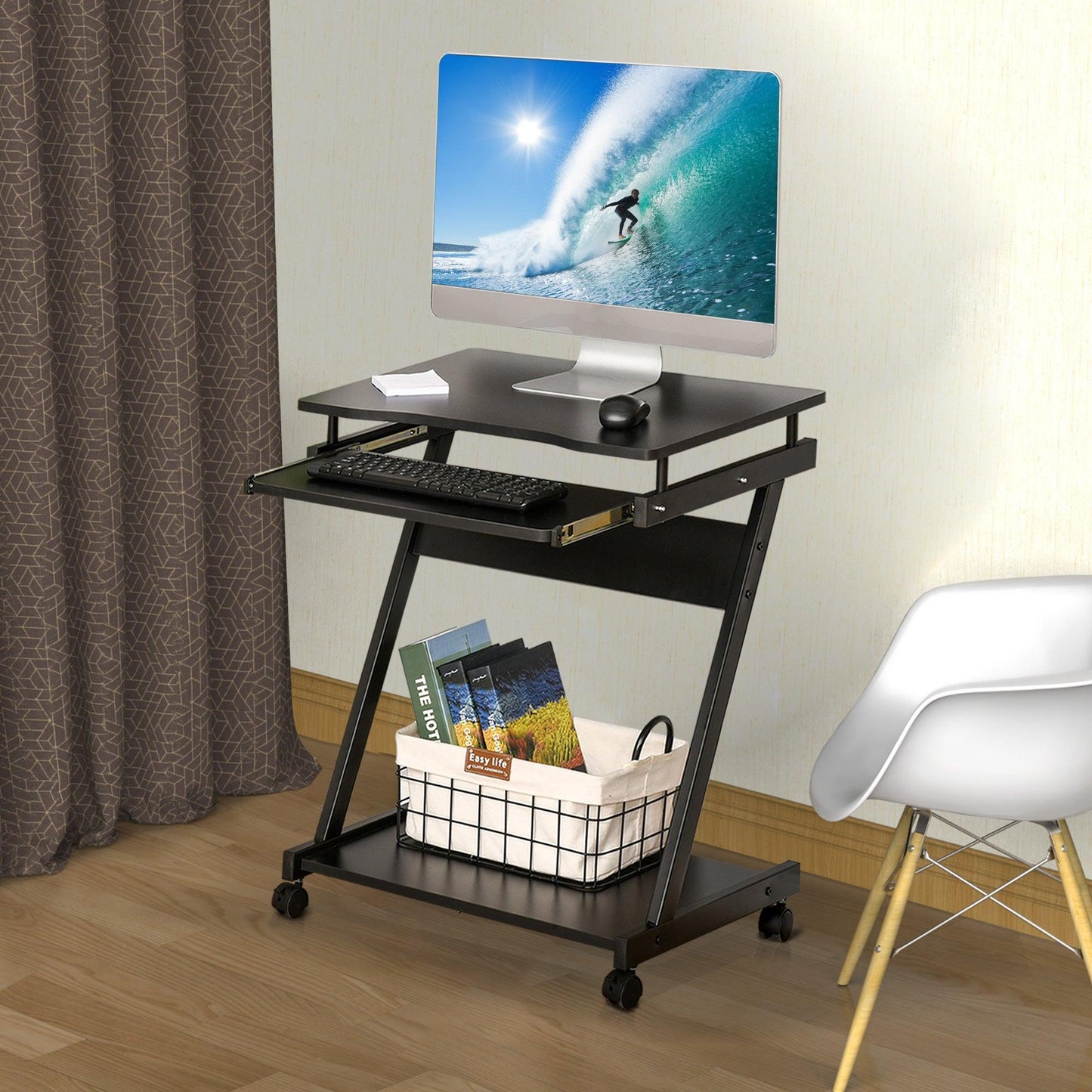 HOMCOM Movable Compact Computer Desk with Keyboard Tray - ALL4U RETAILER LTD