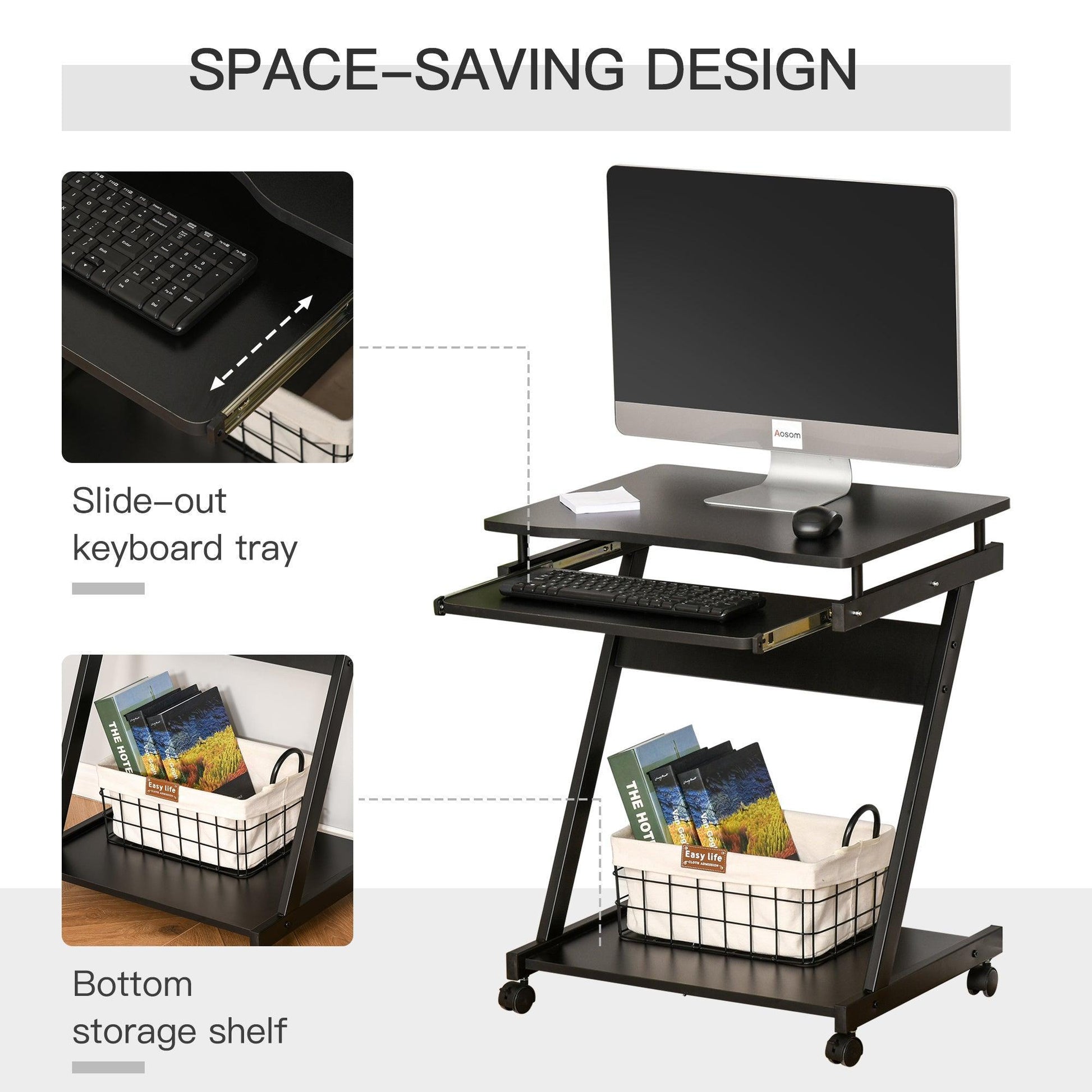 HOMCOM Movable Compact Computer Desk with Keyboard Tray - ALL4U RETAILER LTD