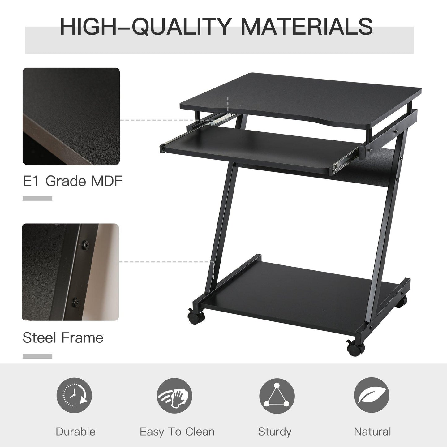 HOMCOM Movable Compact Computer Desk with Keyboard Tray - ALL4U RETAILER LTD