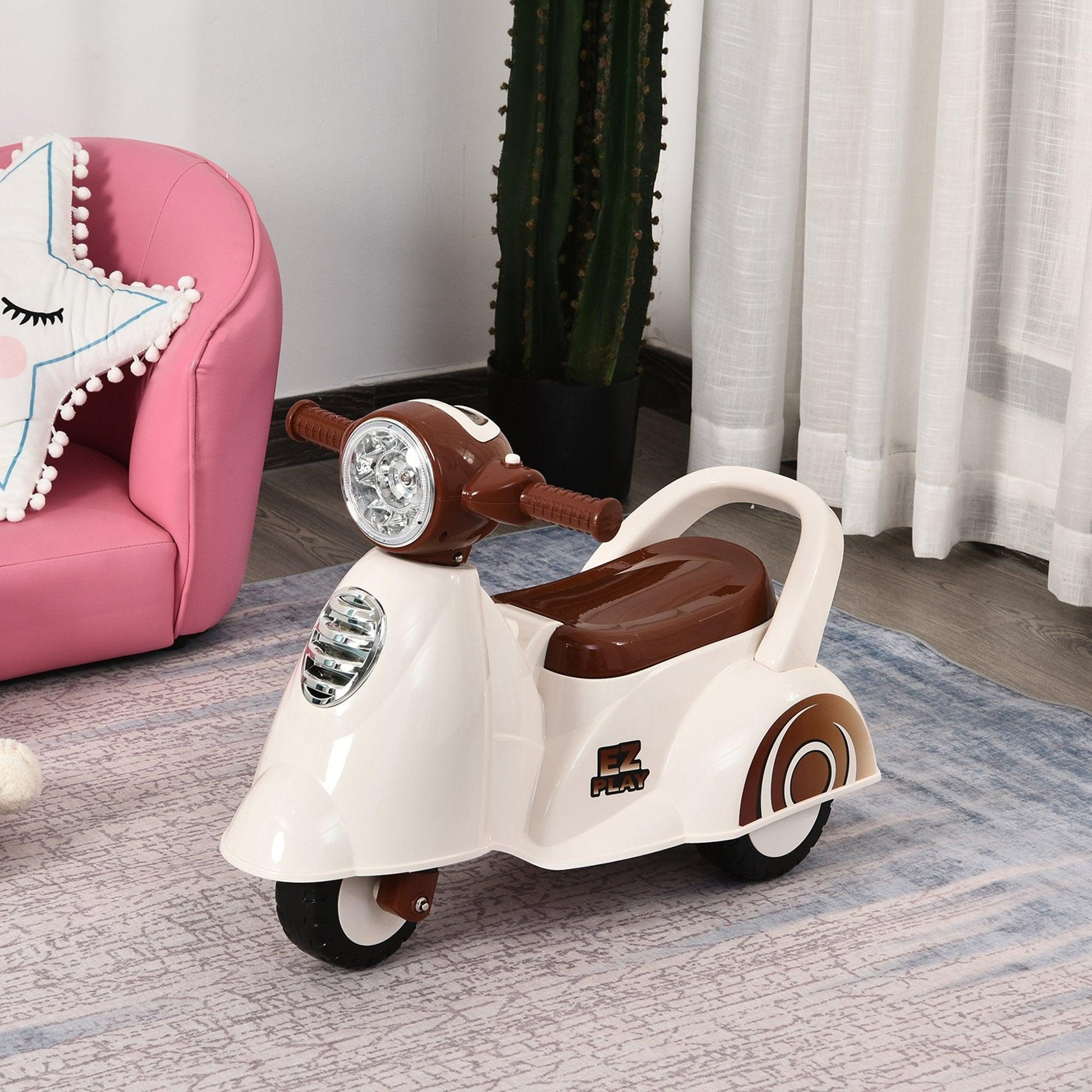 HOMCOM Musical Push Tricycle - White/Brown - ALL4U RETAILER LTD