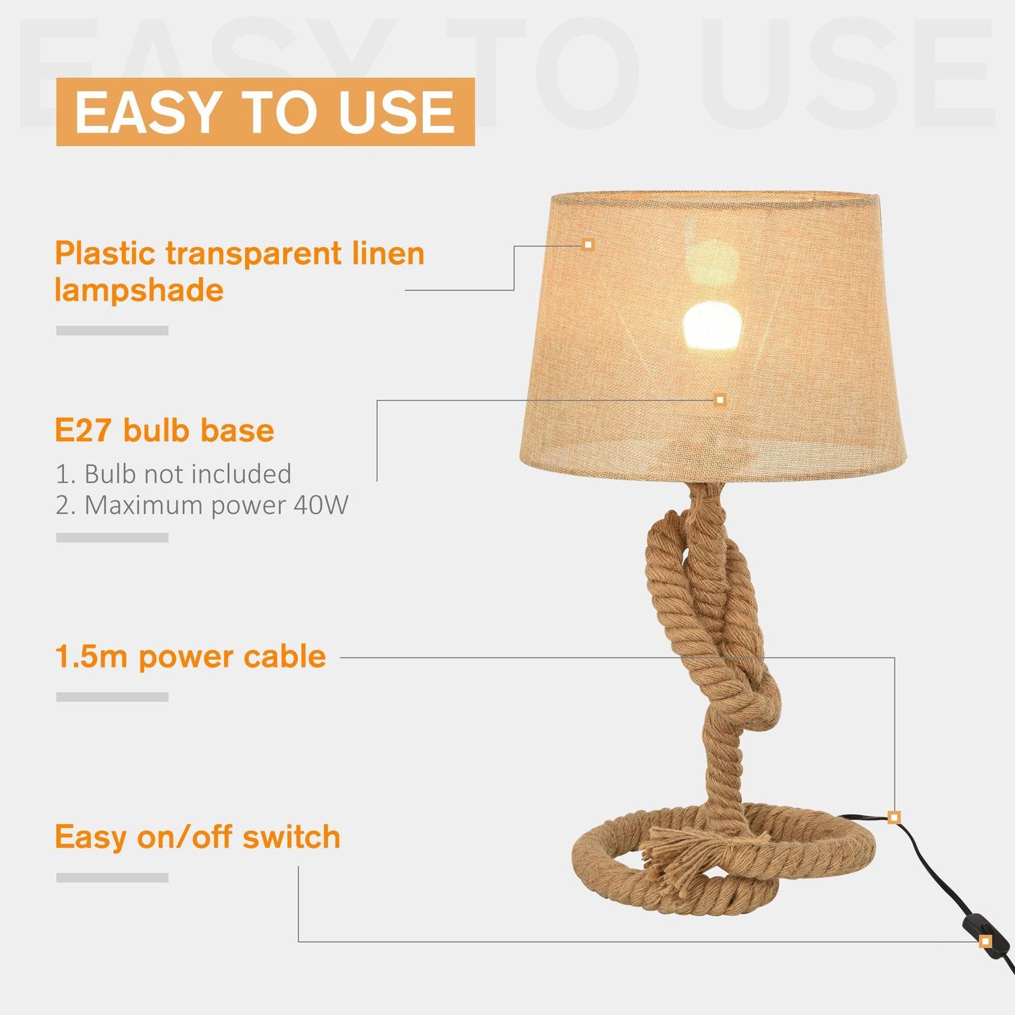 HOMCOM Nautical Rope Table Lamp: Stylish & Elegant - ALL4U RETAILER LTD