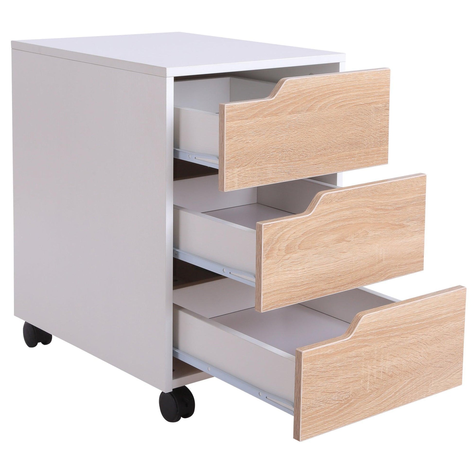 HOMCOM Oak & White Mobile File Cabinet - 3 Drawers - ALL4U RETAILER LTD