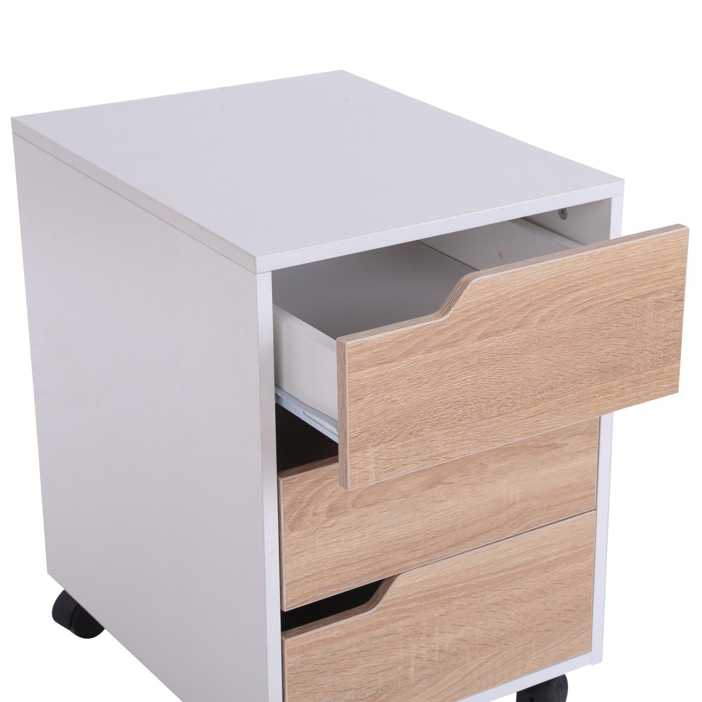 HOMCOM Oak & White Mobile File Cabinet - 3 Drawers - ALL4U RETAILER LTD