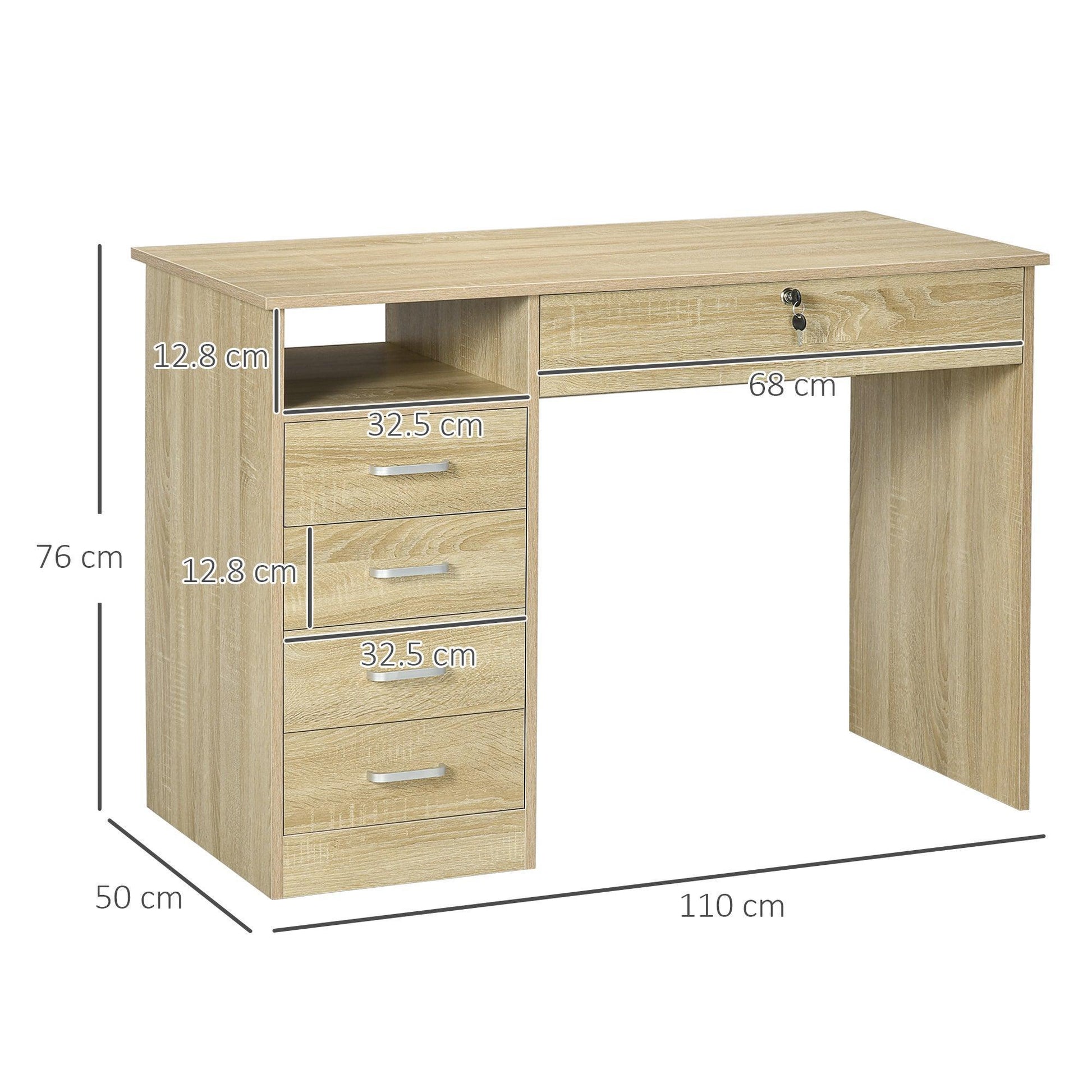 HOMCOM Oak Computer Desk with Lockable Drawer, Study or Home Office - ALL4U RETAILER LTD