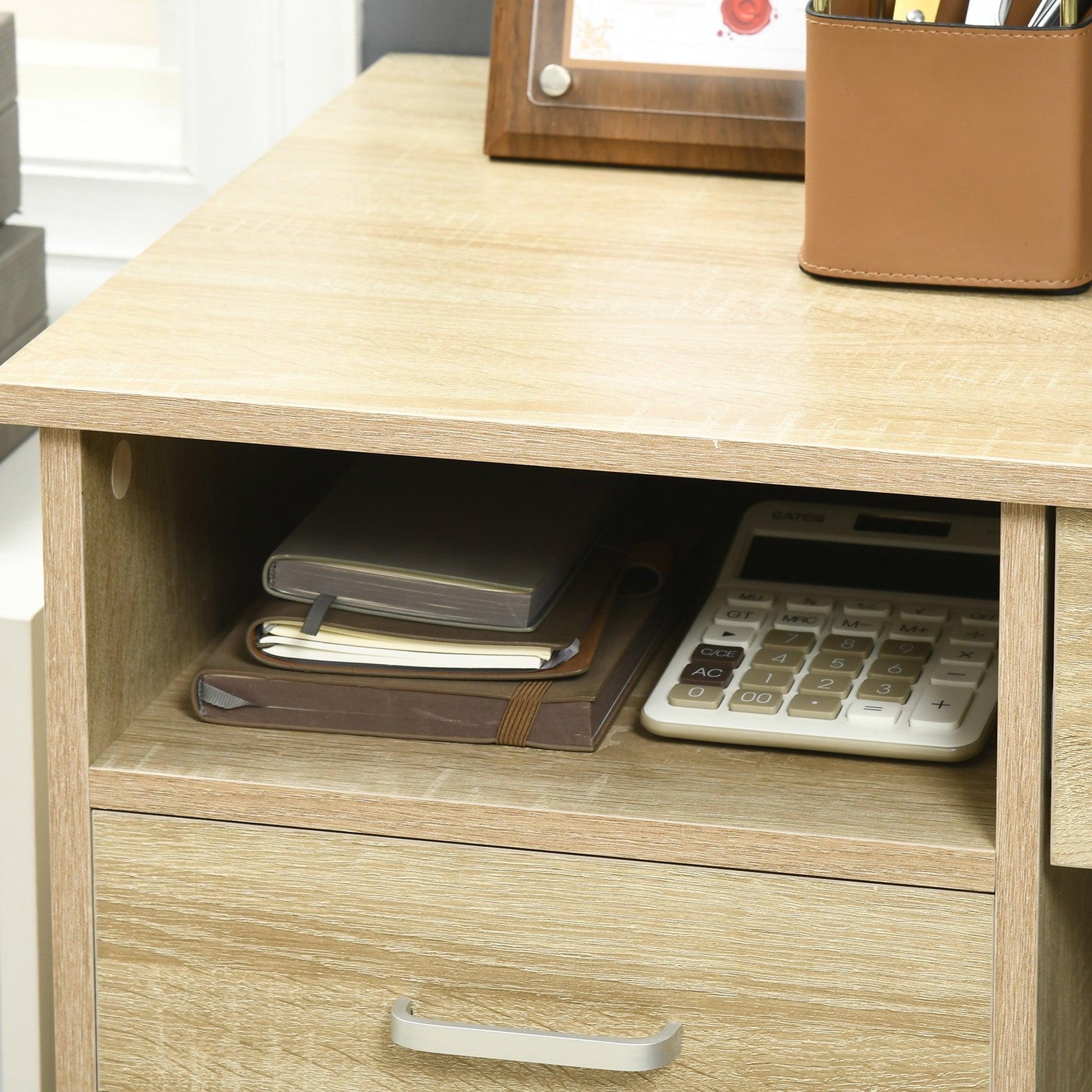 HOMCOM Oak Computer Desk with Lockable Drawer, Study or Home Office - ALL4U RETAILER LTD
