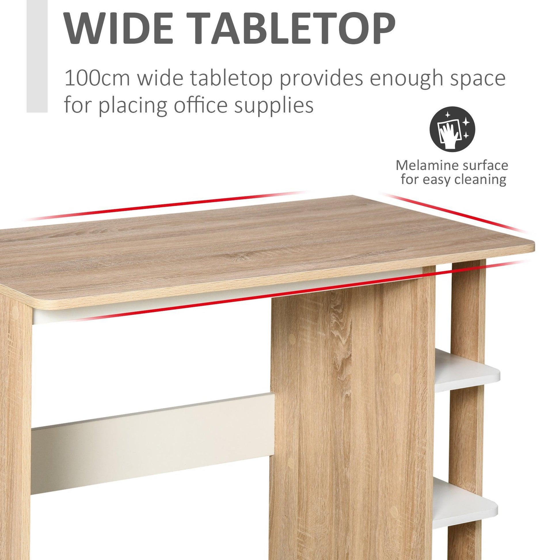 HOMCOM Oak Computer Desk with Side Shelves - 3-Tier Table - ALL4U RETAILER LTD