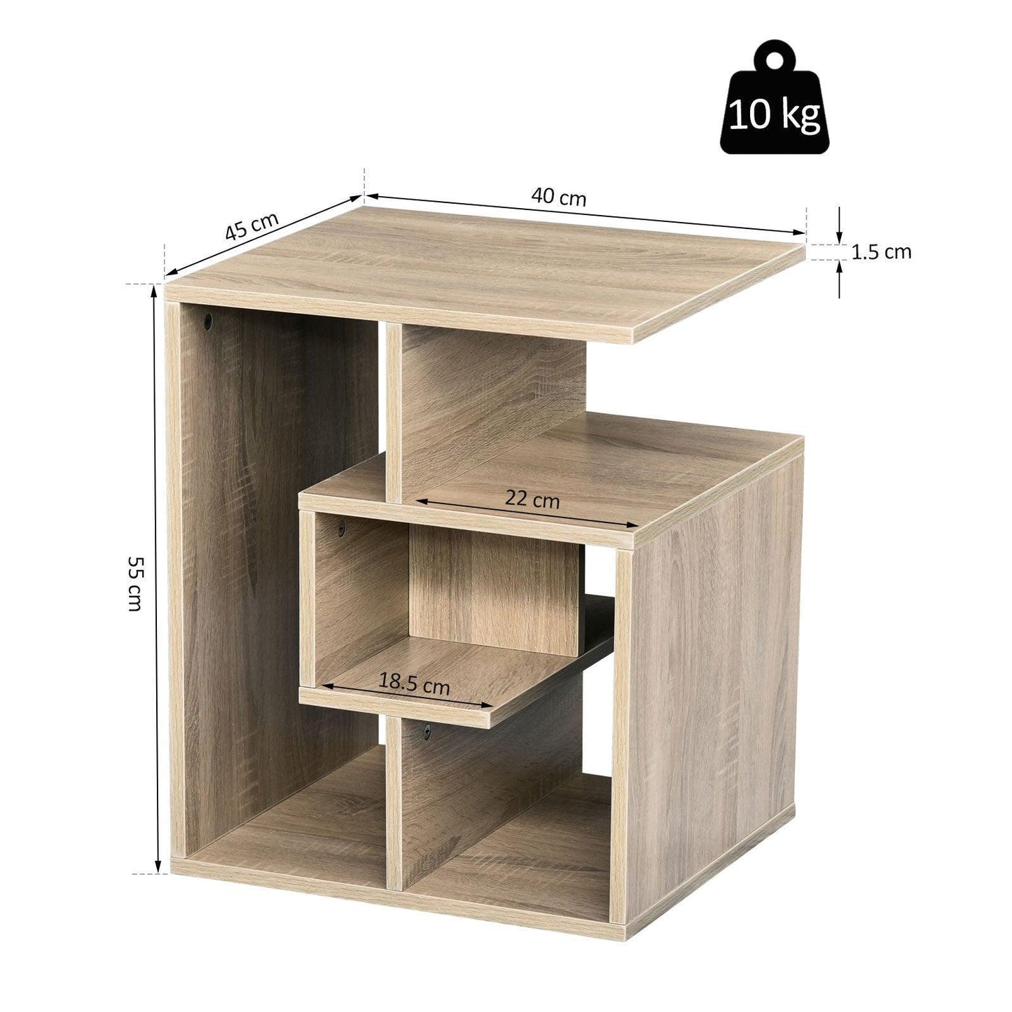 HOMCOM Oak Tone 3-Tier Side Table with Storage - ALL4U RETAILER LTD