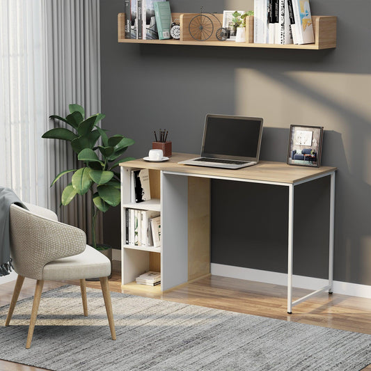 HOMCOM Oak Tone Computer Desk - Storage Shelves for Home Office - ALL4U RETAILER LTD