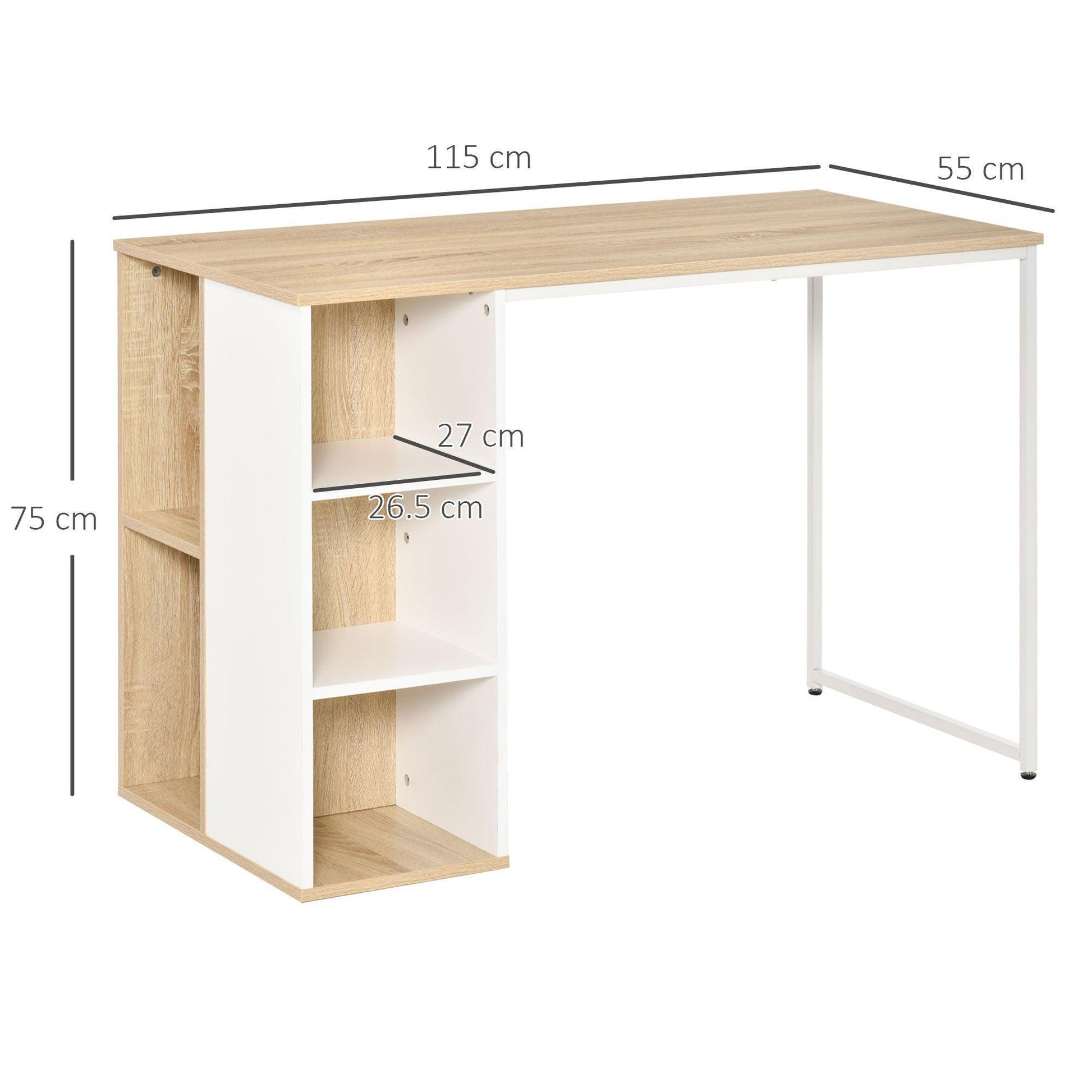 HOMCOM Oak Tone Computer Desk - Storage Shelves for Home Office - ALL4U RETAILER LTD