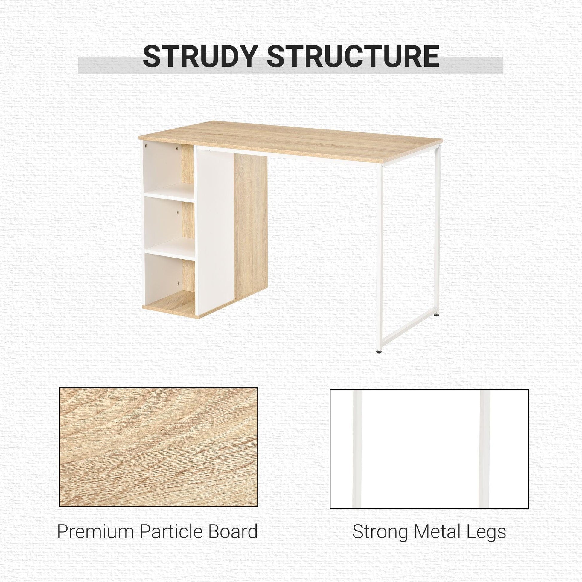 HOMCOM Oak Tone Computer Desk - Storage Shelves for Home Office - ALL4U RETAILER LTD