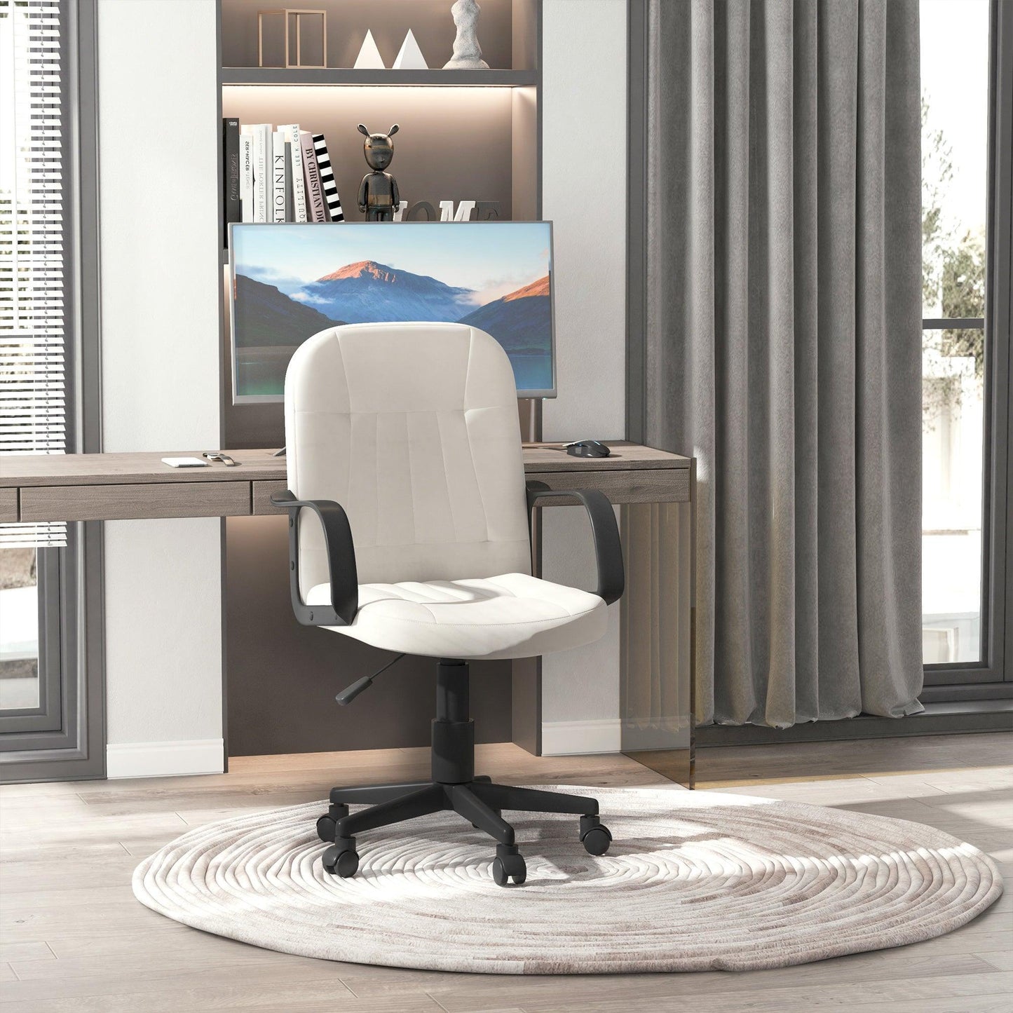 HOMCOM Office Chair: Swivel, PU Leather, Cream - ALL4U RETAILER LTD