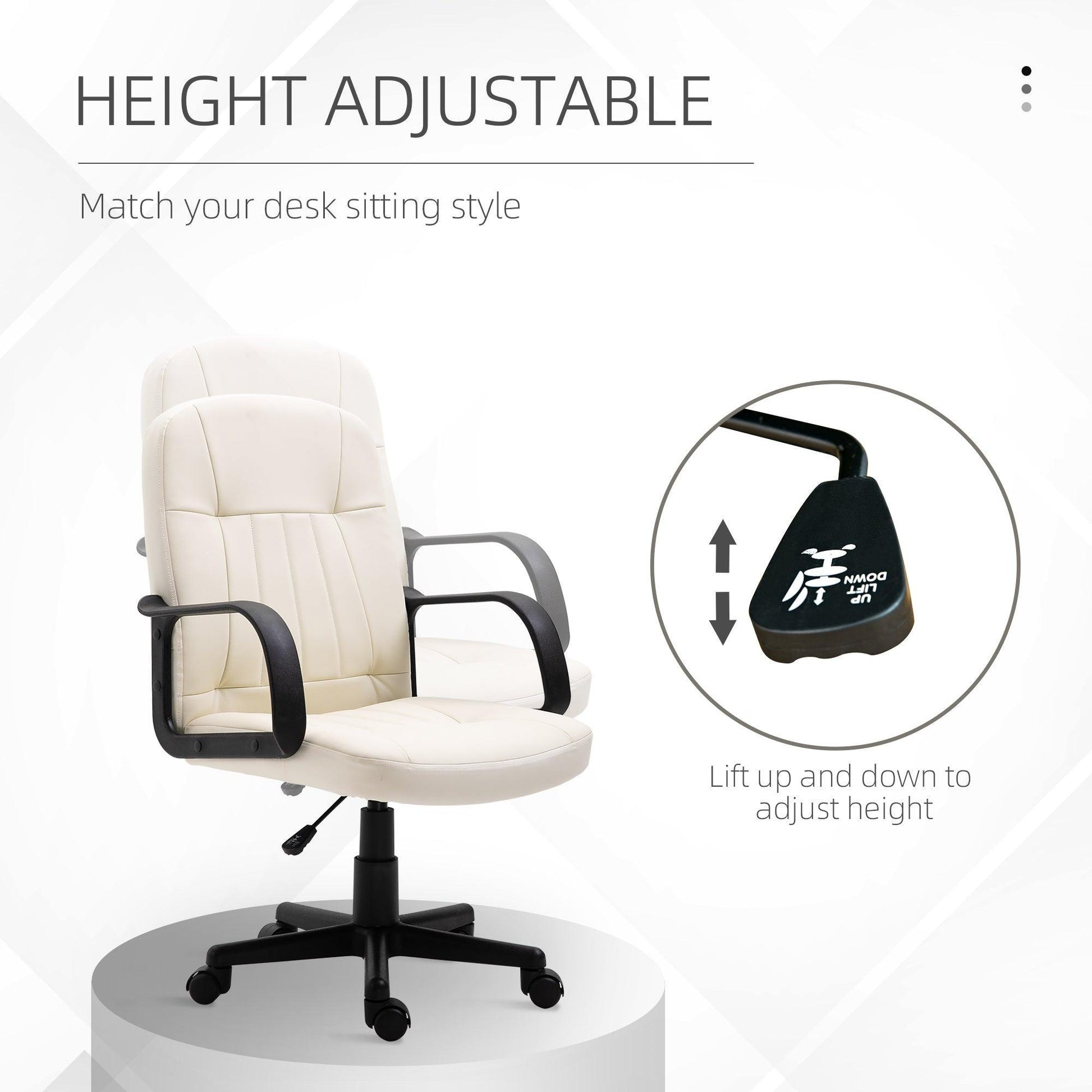 HOMCOM Office Chair: Swivel, PU Leather, Cream - ALL4U RETAILER LTD