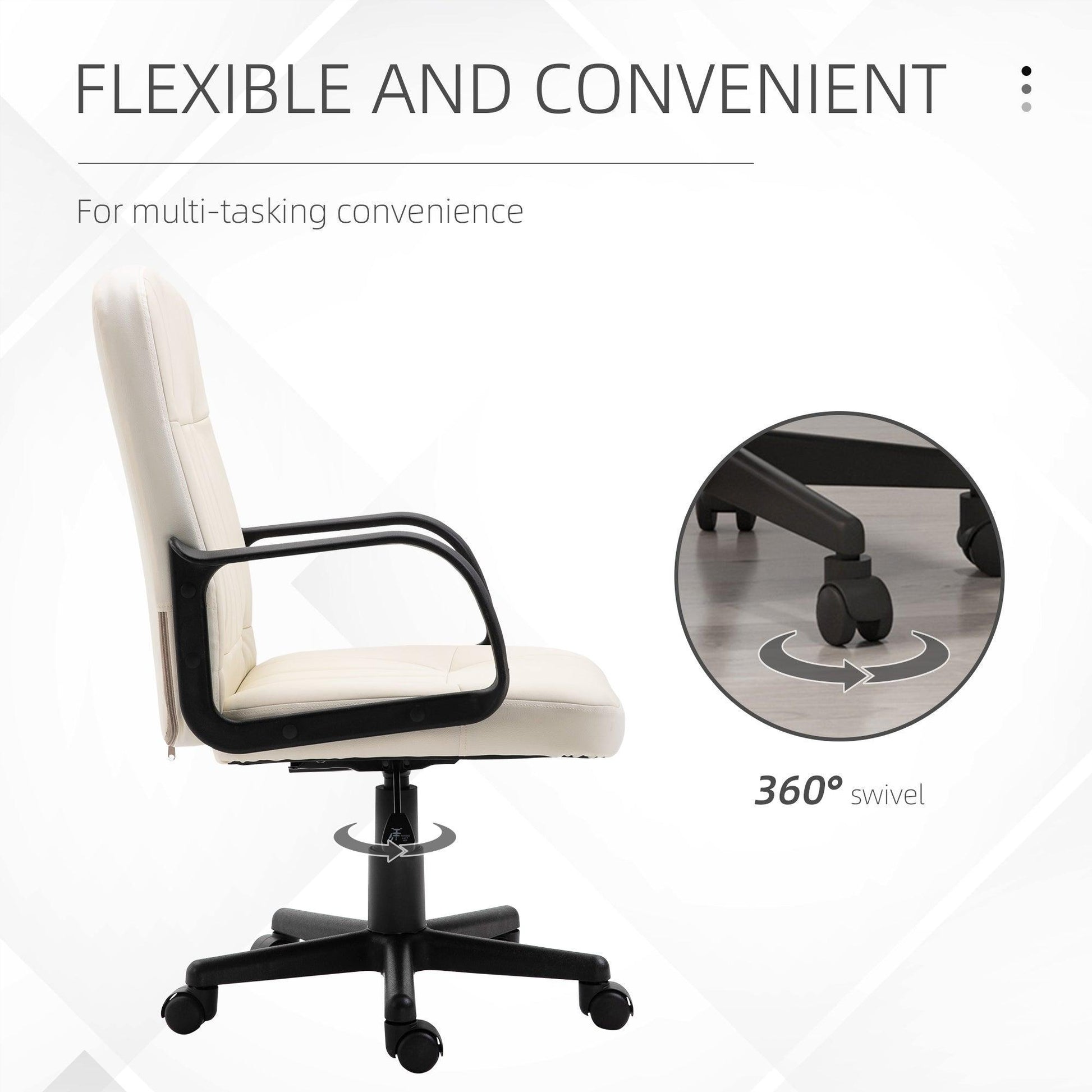 HOMCOM Office Chair: Swivel, PU Leather, Cream - ALL4U RETAILER LTD