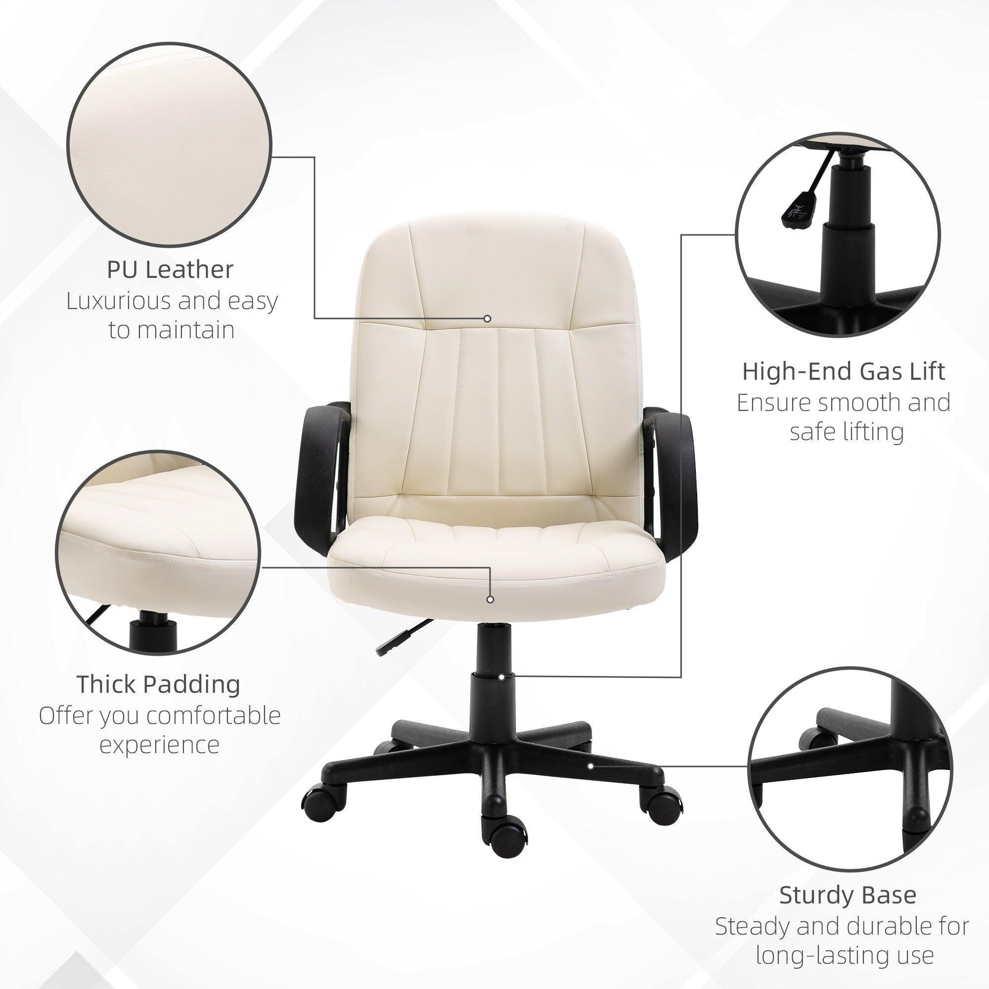 HOMCOM Office Chair: Swivel, PU Leather, Cream - ALL4U RETAILER LTD