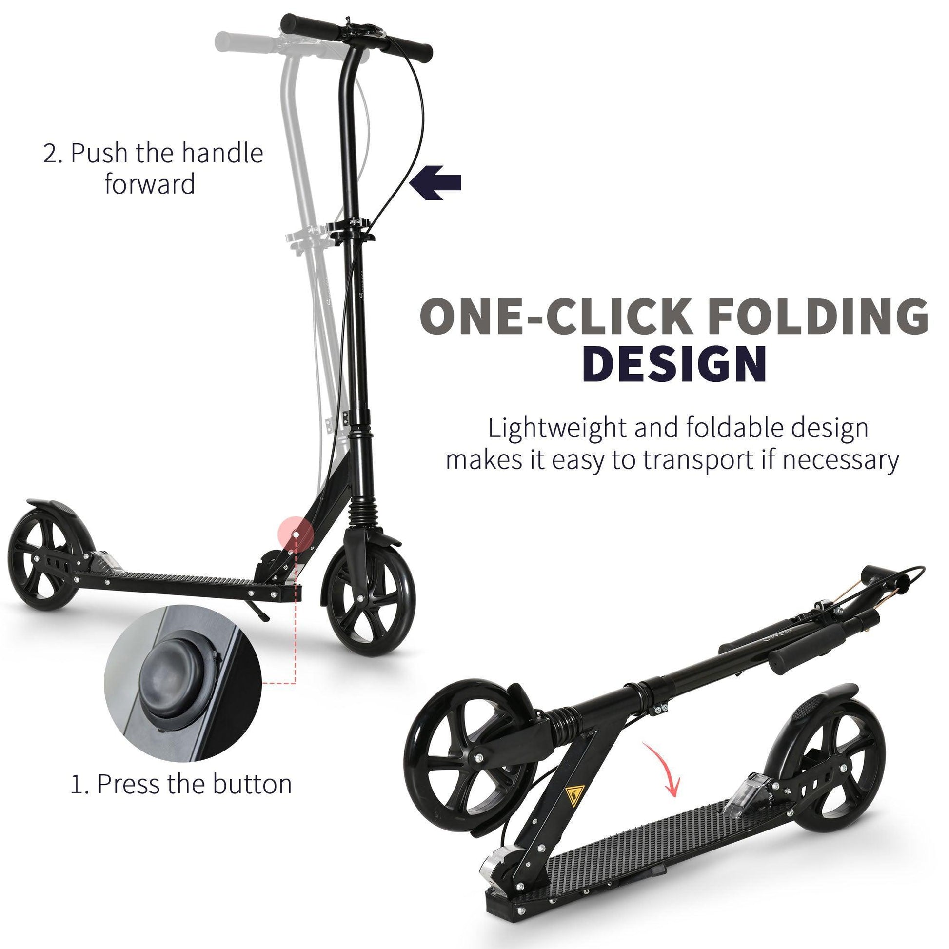 HOMCOM One-click Folding Kick Scooter, Adjustable Handlebar - ALL4U RETAILER LTD