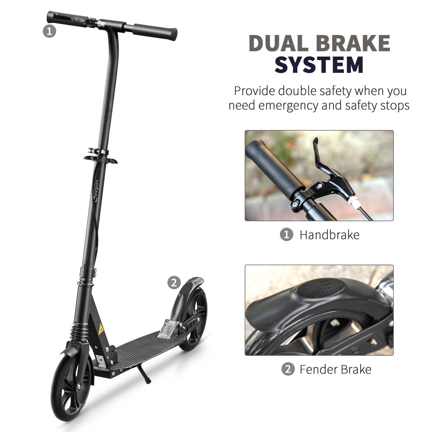 HOMCOM One-click Folding Kick Scooter, Adjustable Handlebar - ALL4U RETAILER LTD