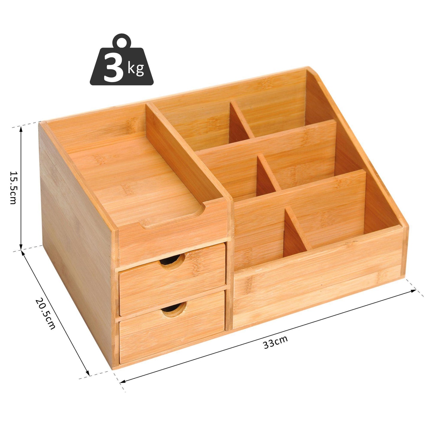 HOMCOM Wooden Desk Organiser with 7 Compartments & 2 Drawers - ALL4U RETAILER LTD