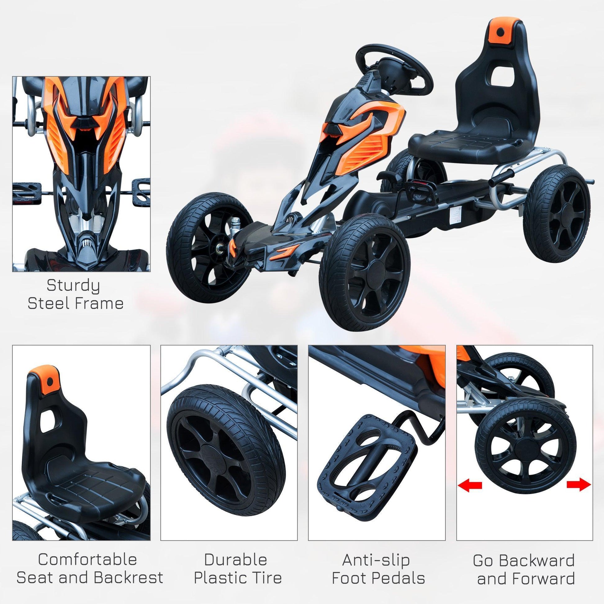 HOMCOM Pedal Go Kart: Kid's Outdoor Toy, Brakes - ALL4U RETAILER LTD