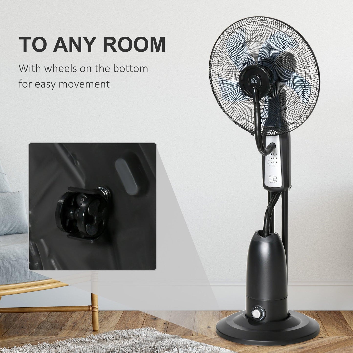 HOMCOM Mist-Spray Pedestal Fan: 3 Speeds, Remote, Timer - ALL4U RETAILER LTD