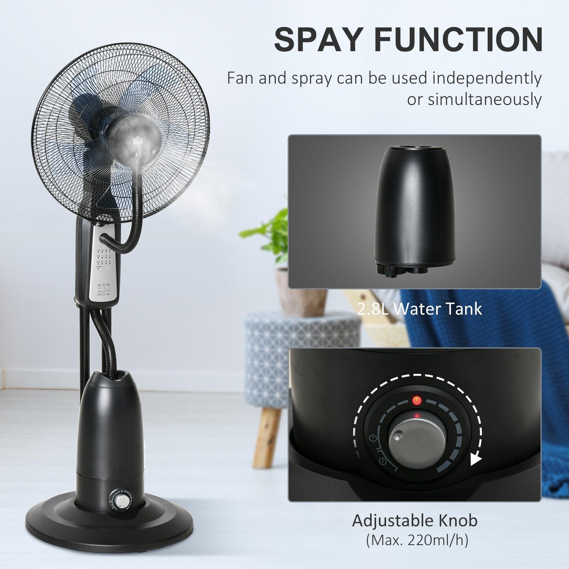 HOMCOM Mist-Spray Pedestal Fan: 3 Speeds, Remote, Timer - ALL4U RETAILER LTD