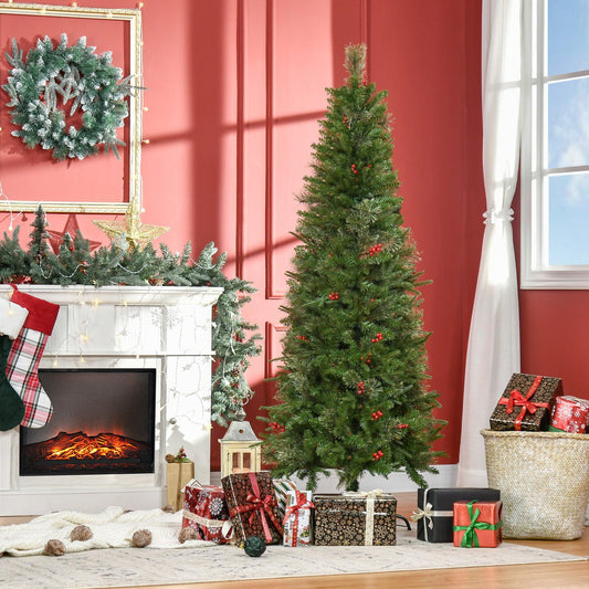 HOMCOM Pencil Christmas Tree - Realistic Branches & Red Berries - ALL4U RETAILER LTD