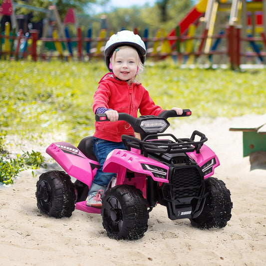 HOMCOM Pink ATV Car: Real Headlights, 6V Battery, 18-36 Months - ALL4U RETAILER LTD