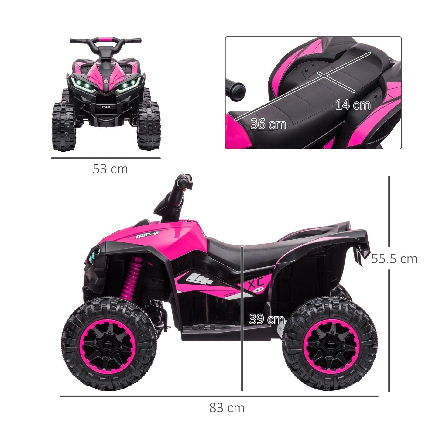 HOMCOM Pink ATV Ride on Car with Reverse, Slow Start & Music - ALL4U RETAILER LTD