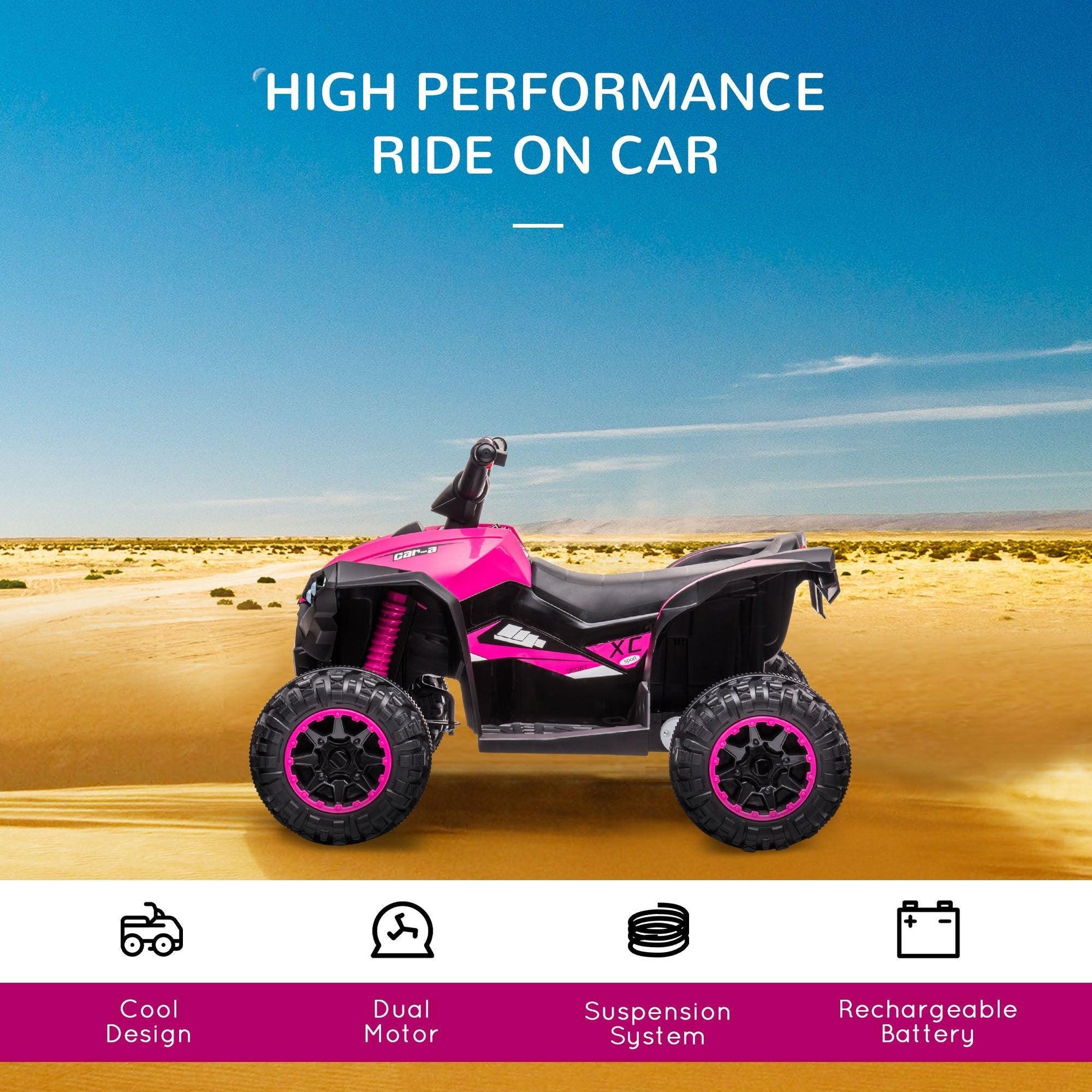 HOMCOM Pink ATV Ride on Car with Reverse, Slow Start & Music - ALL4U RETAILER LTD