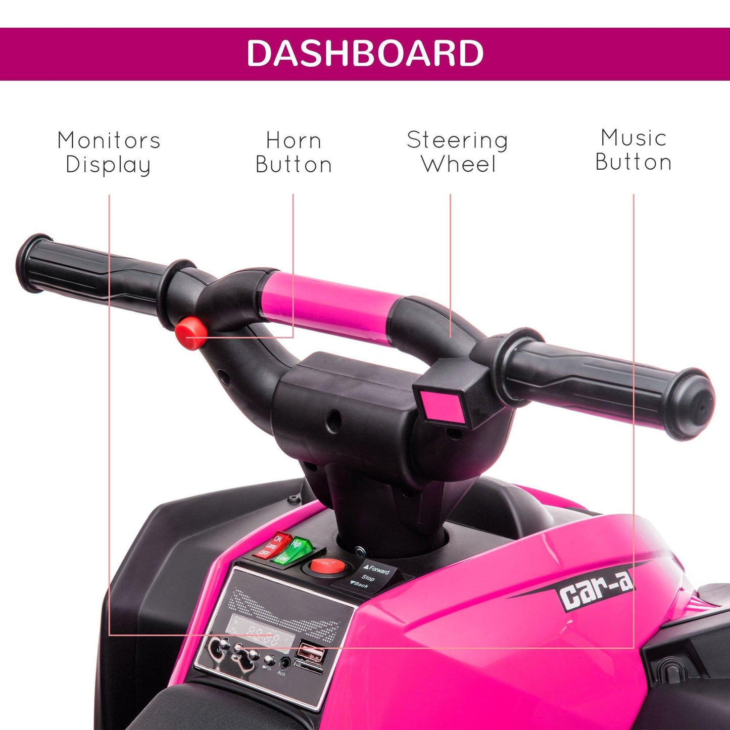 HOMCOM Pink ATV Ride on Car with Reverse, Slow Start & Music - ALL4U RETAILER LTD