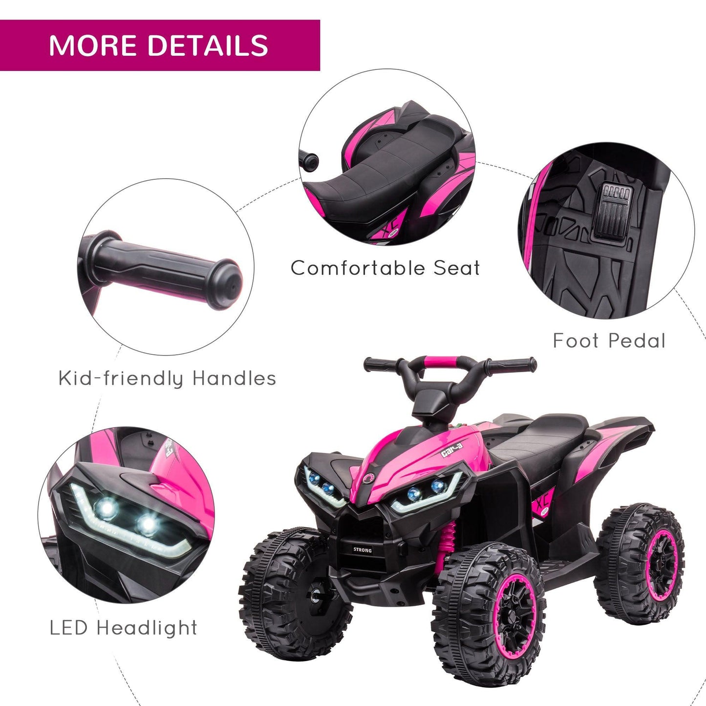 HOMCOM Pink ATV Ride on Car with Reverse, Slow Start & Music - ALL4U RETAILER LTD