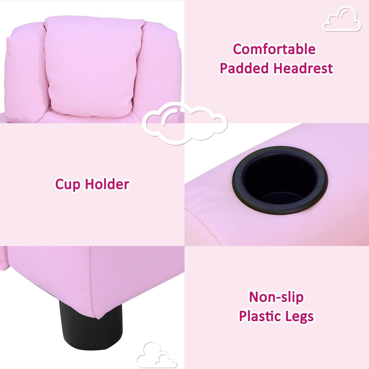 HOMCOM Pink Children's Recliner Armchair with Cup Holder - ALL4U RETAILER LTD