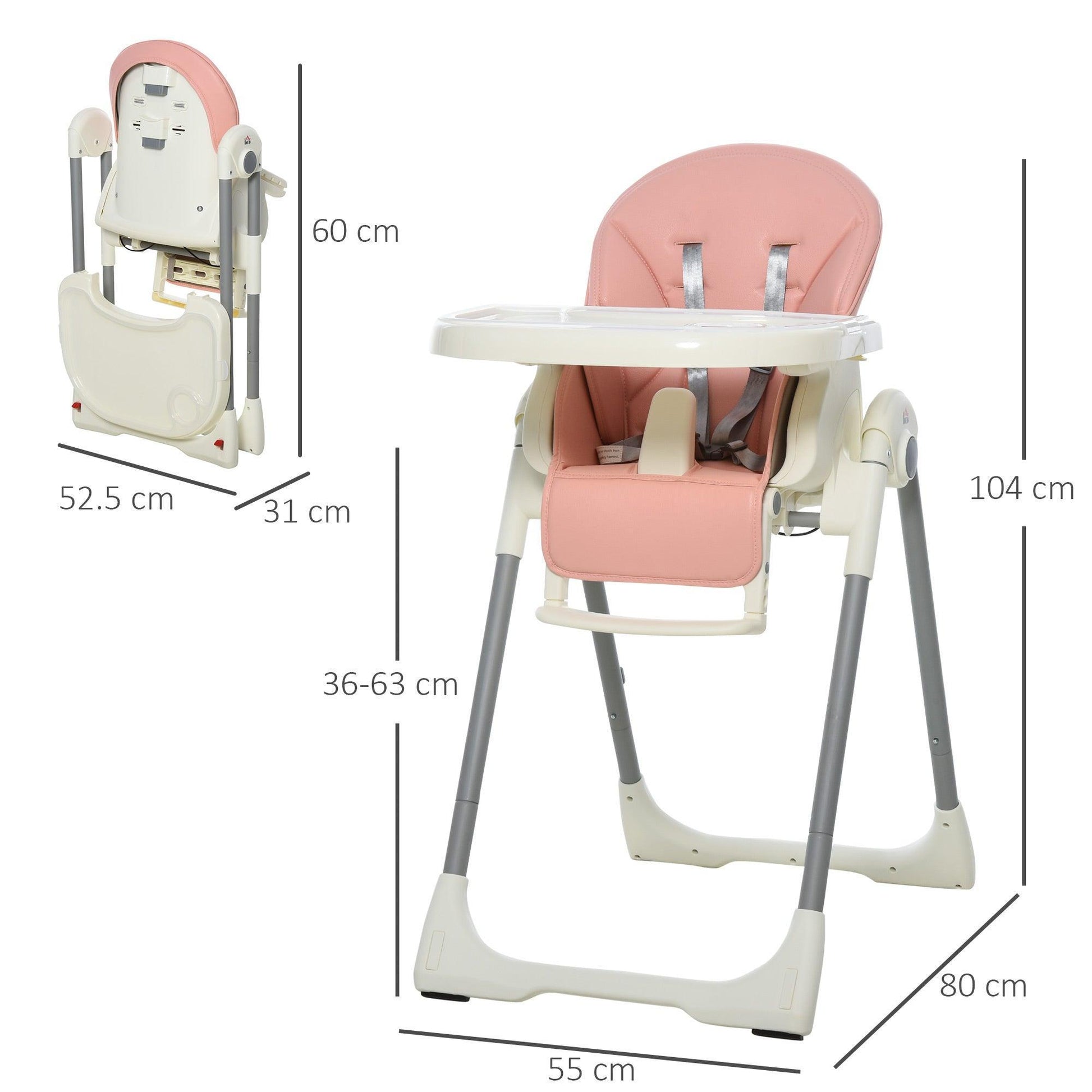 HOMCOM Pink Foldable High Chair: Adjustable & Portable - ALL4U RETAILER LTD