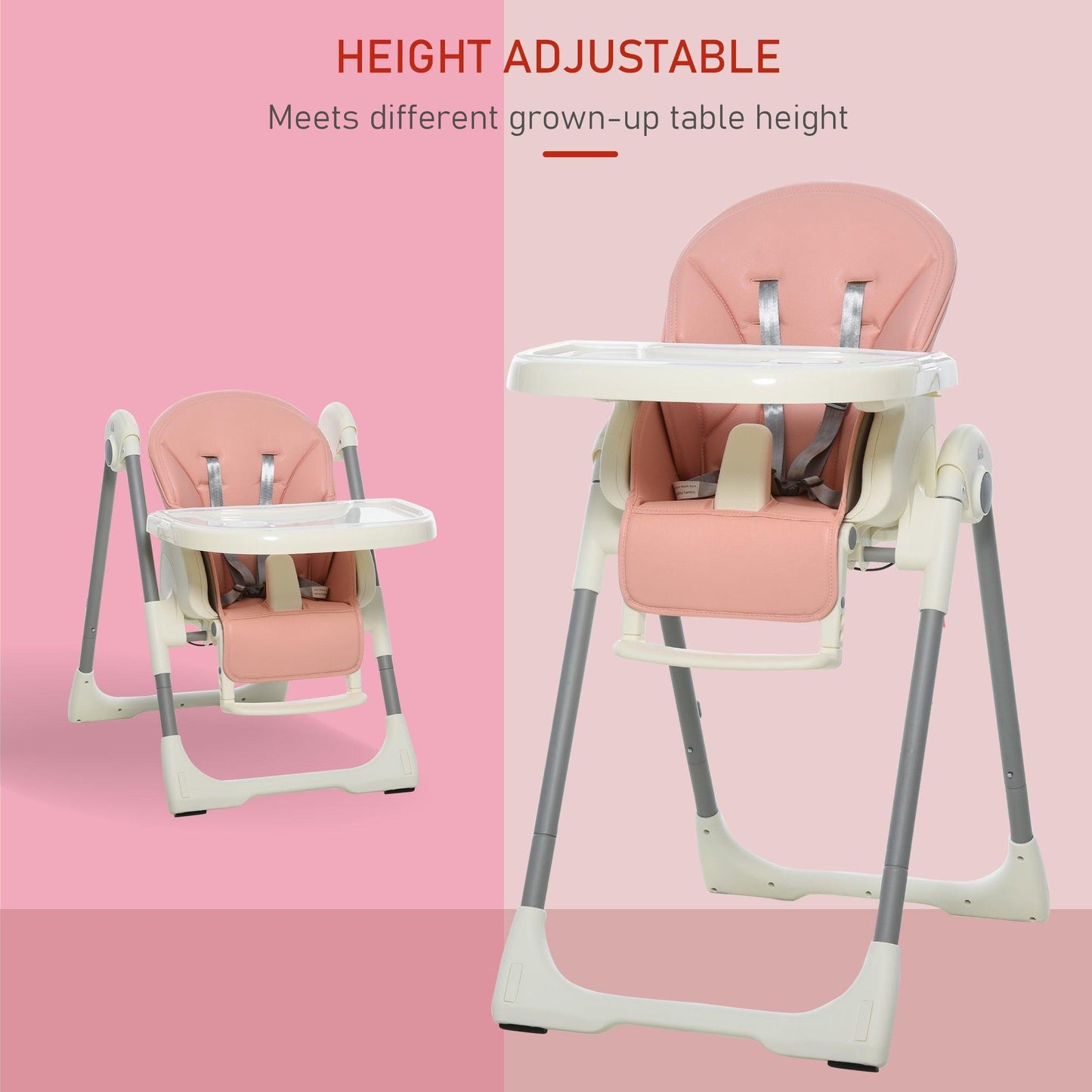 HOMCOM Pink Foldable High Chair: Adjustable & Portable - ALL4U RETAILER LTD