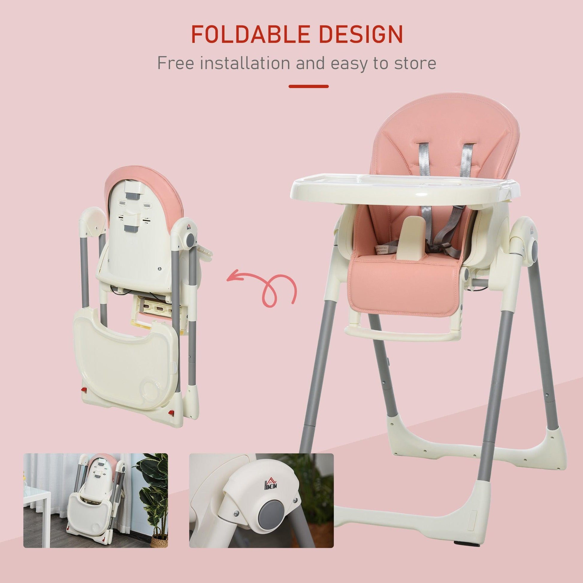 HOMCOM Pink Foldable High Chair: Adjustable & Portable - ALL4U RETAILER LTD