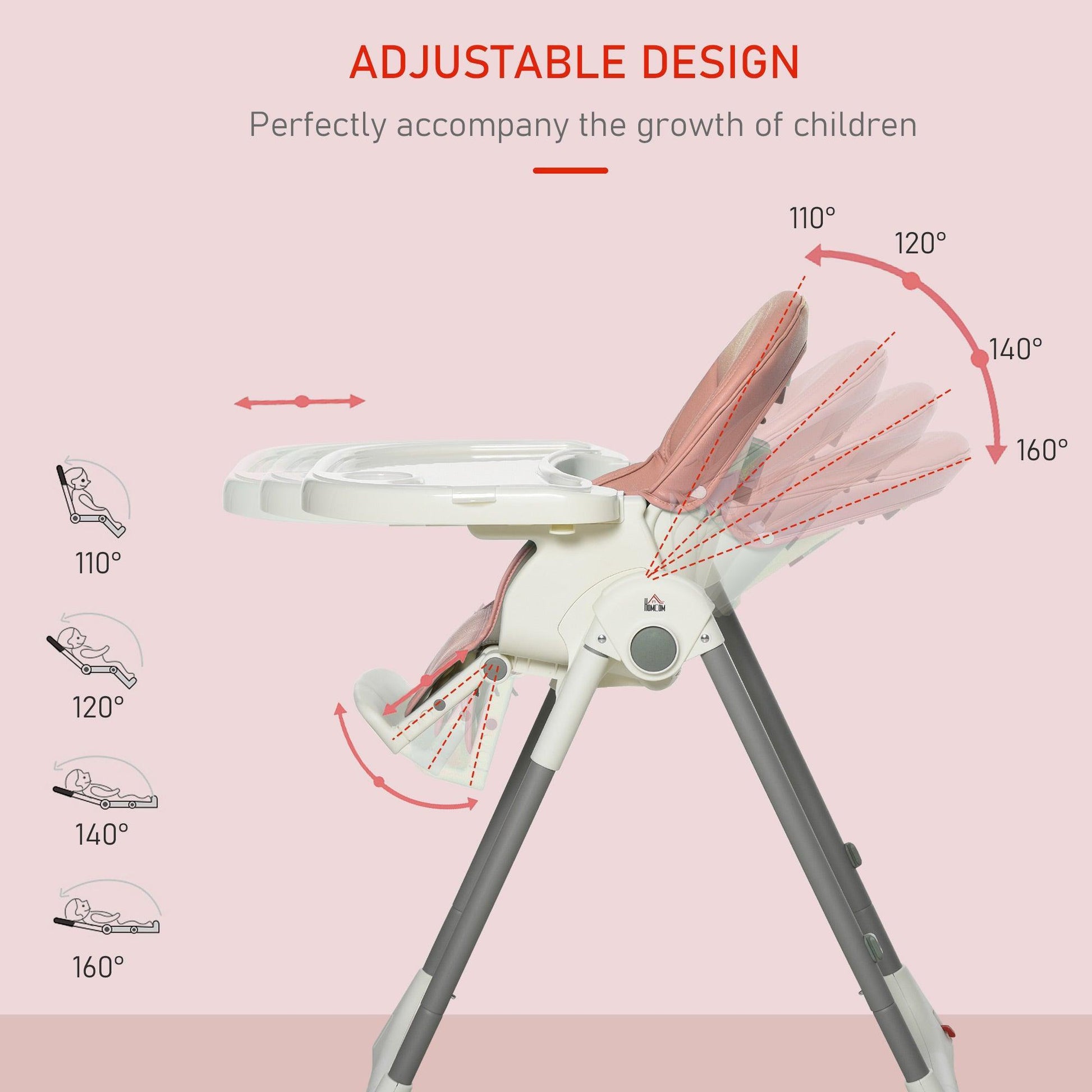 HOMCOM Pink Foldable High Chair: Adjustable & Portable - ALL4U RETAILER LTD