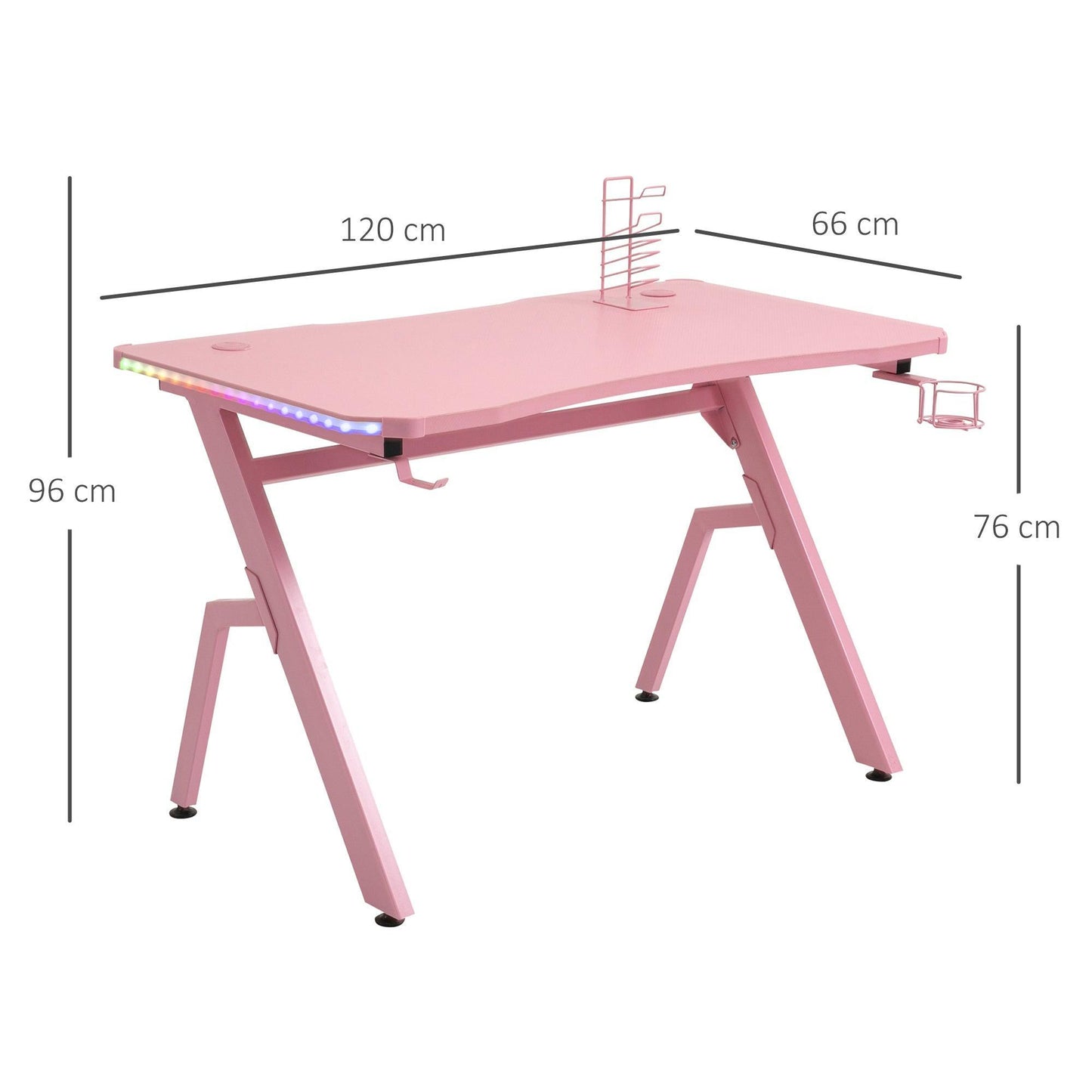 HOMCOM Pink Gaming Desk with RGB LED Lights - ALL4U RETAILER LTD