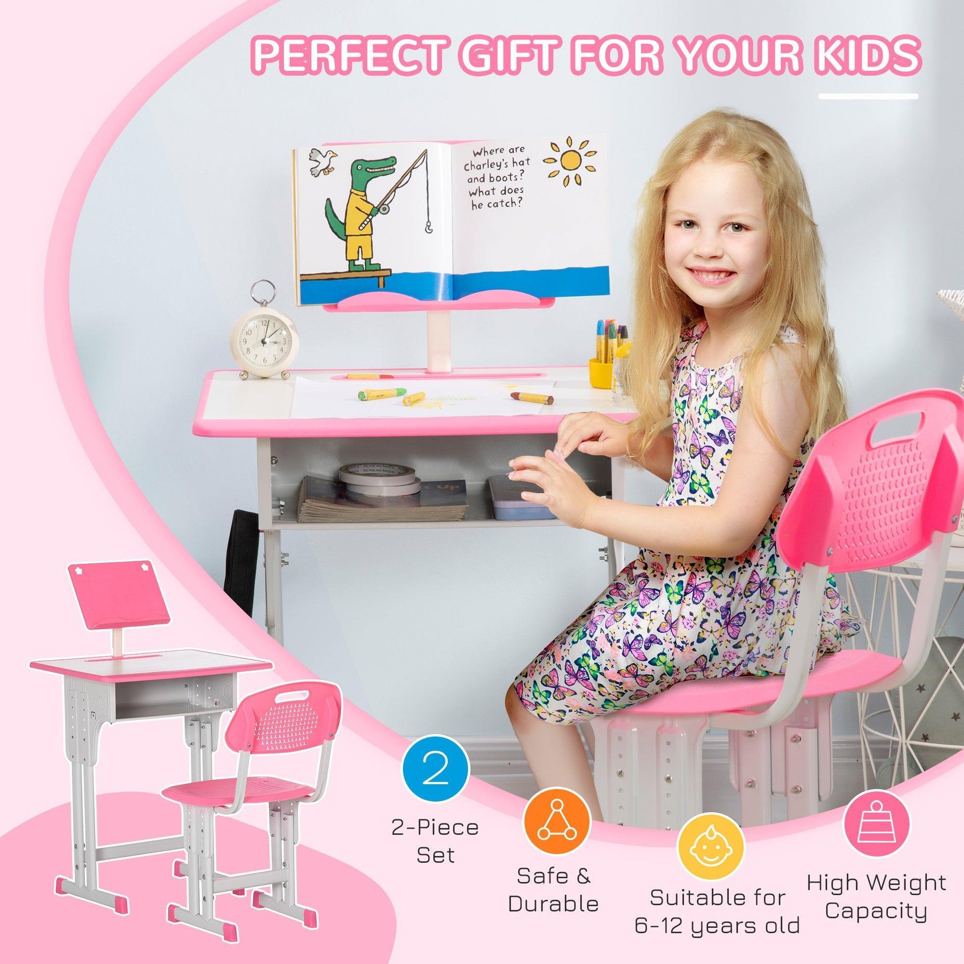 HOMCOM Pink Kids Desk Set - ALL4U RETAILER LTD